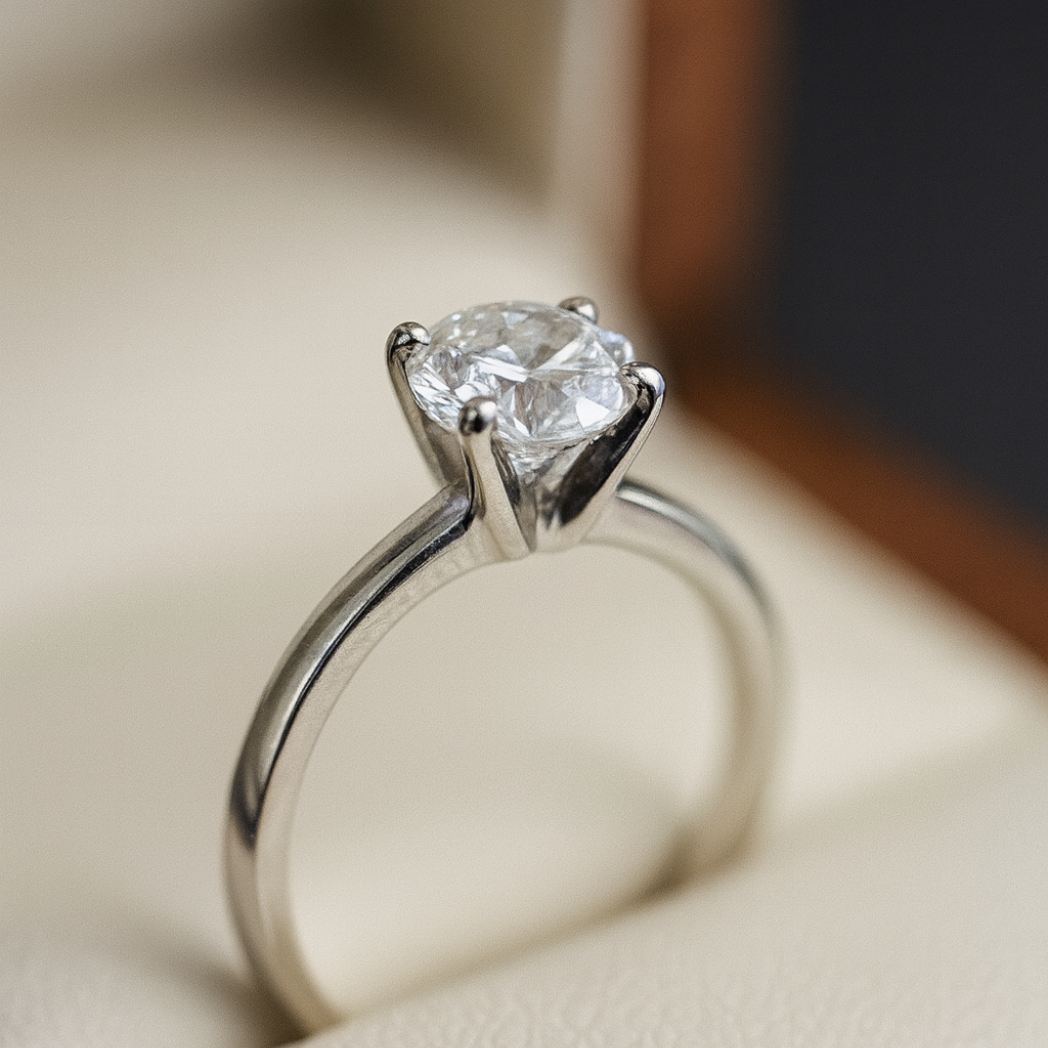 Anillo Solitario Oro Blanco 14k