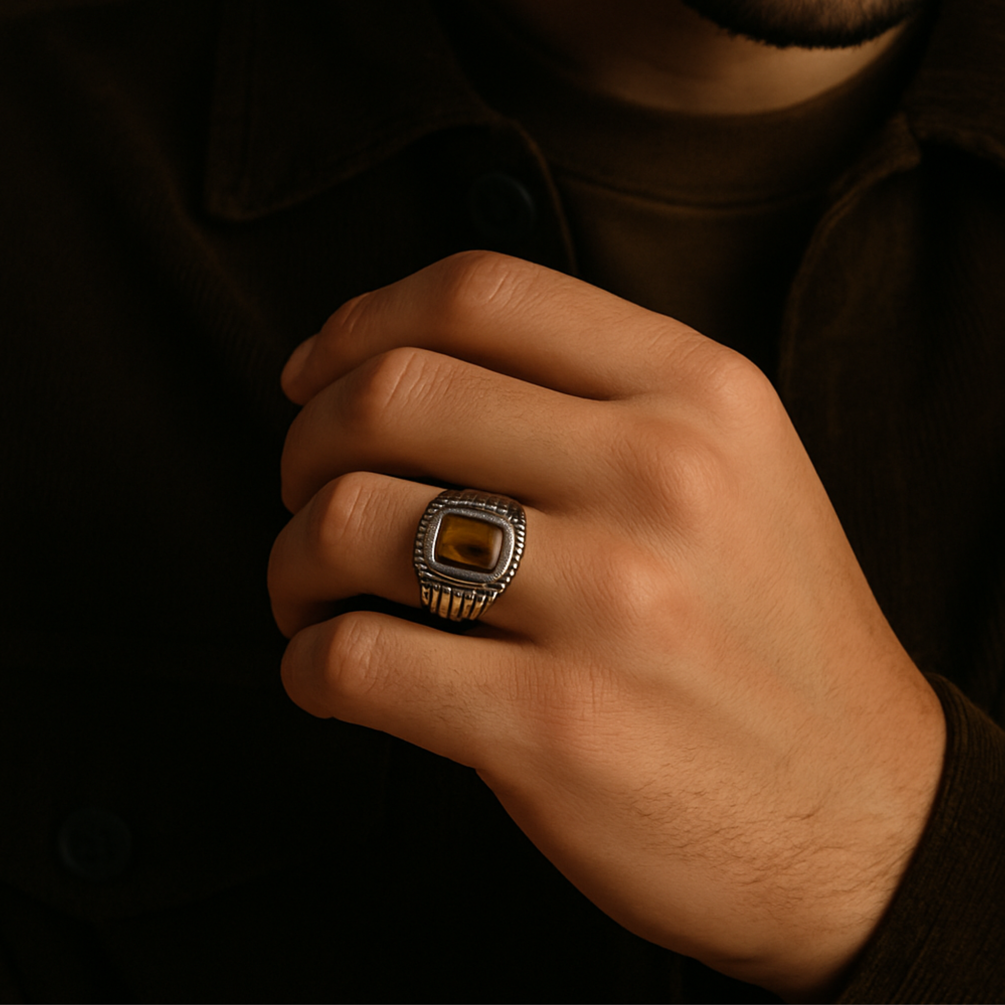 Anillo De Plata Esterlina Con Piedra Natural Amarilla