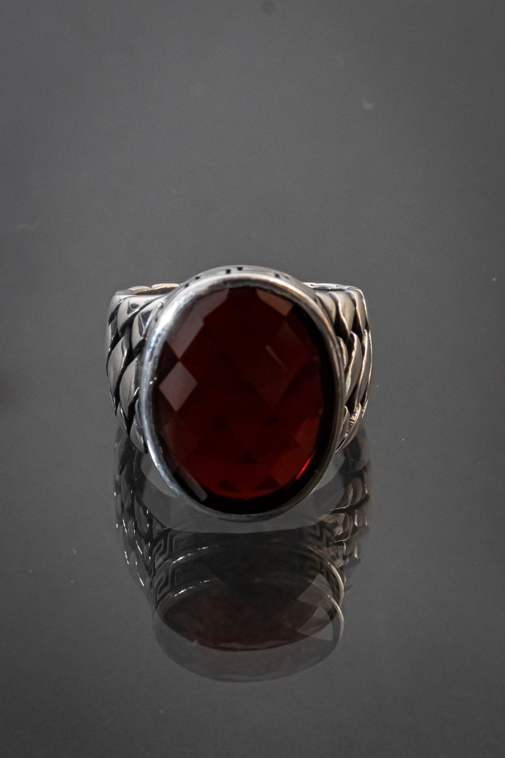 Anillo De Caballero De Plata Esterlina Con Piedra Natural Naranja