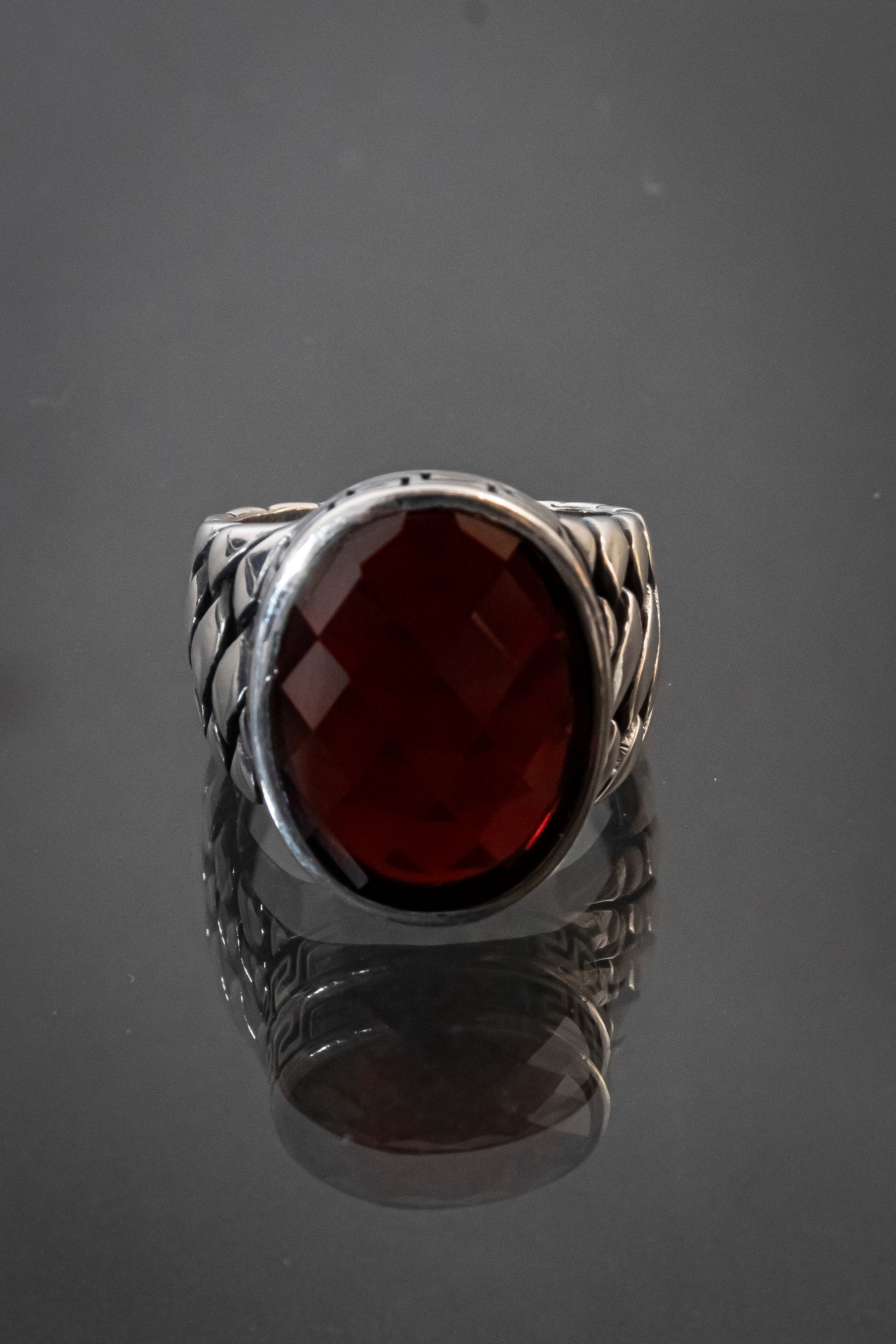 Anillo De Caballero De Plata Esterlina Con Piedra Natural Naranja
