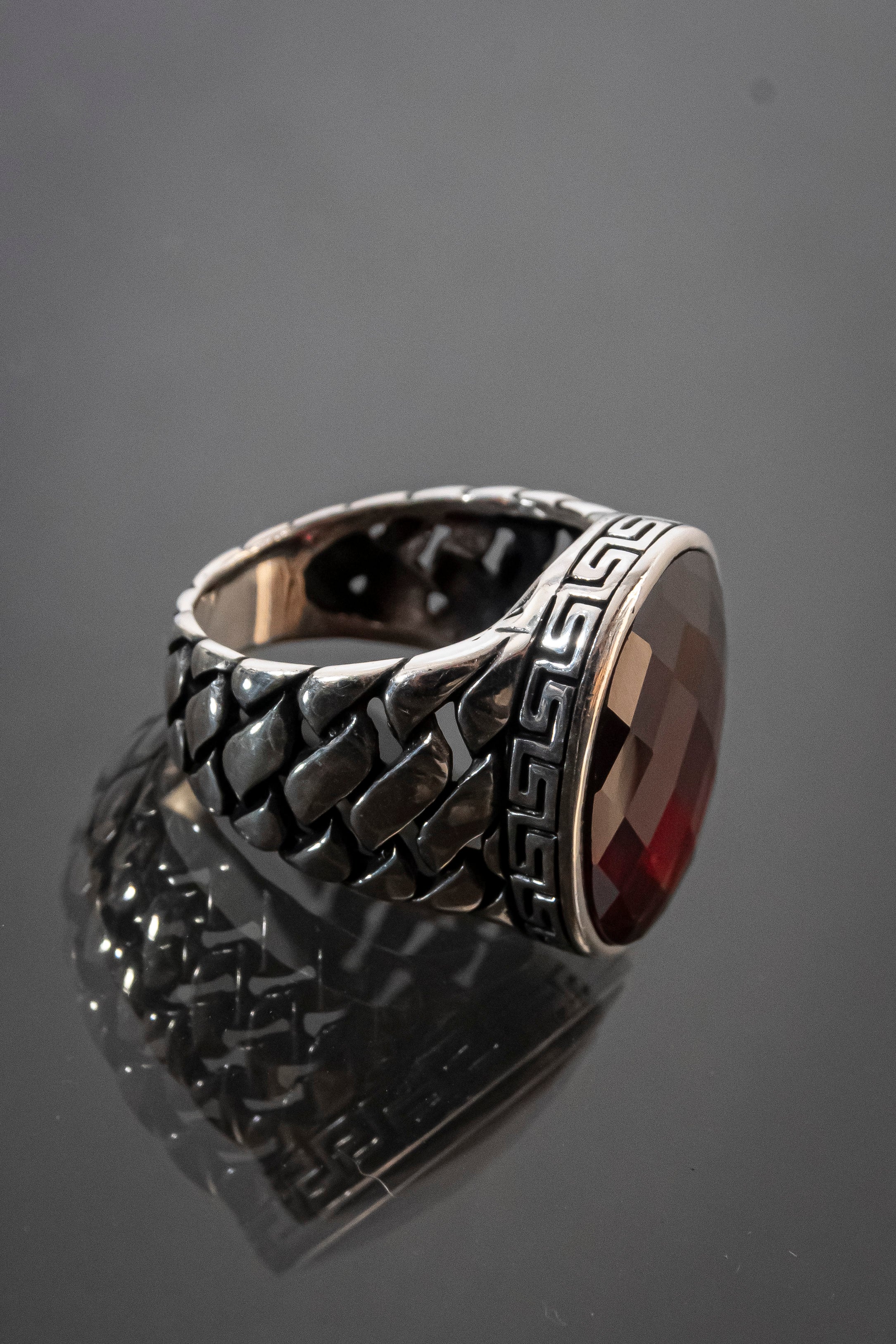 Anillo De Caballero De Plata Esterlina Con Piedra Natural Naranja