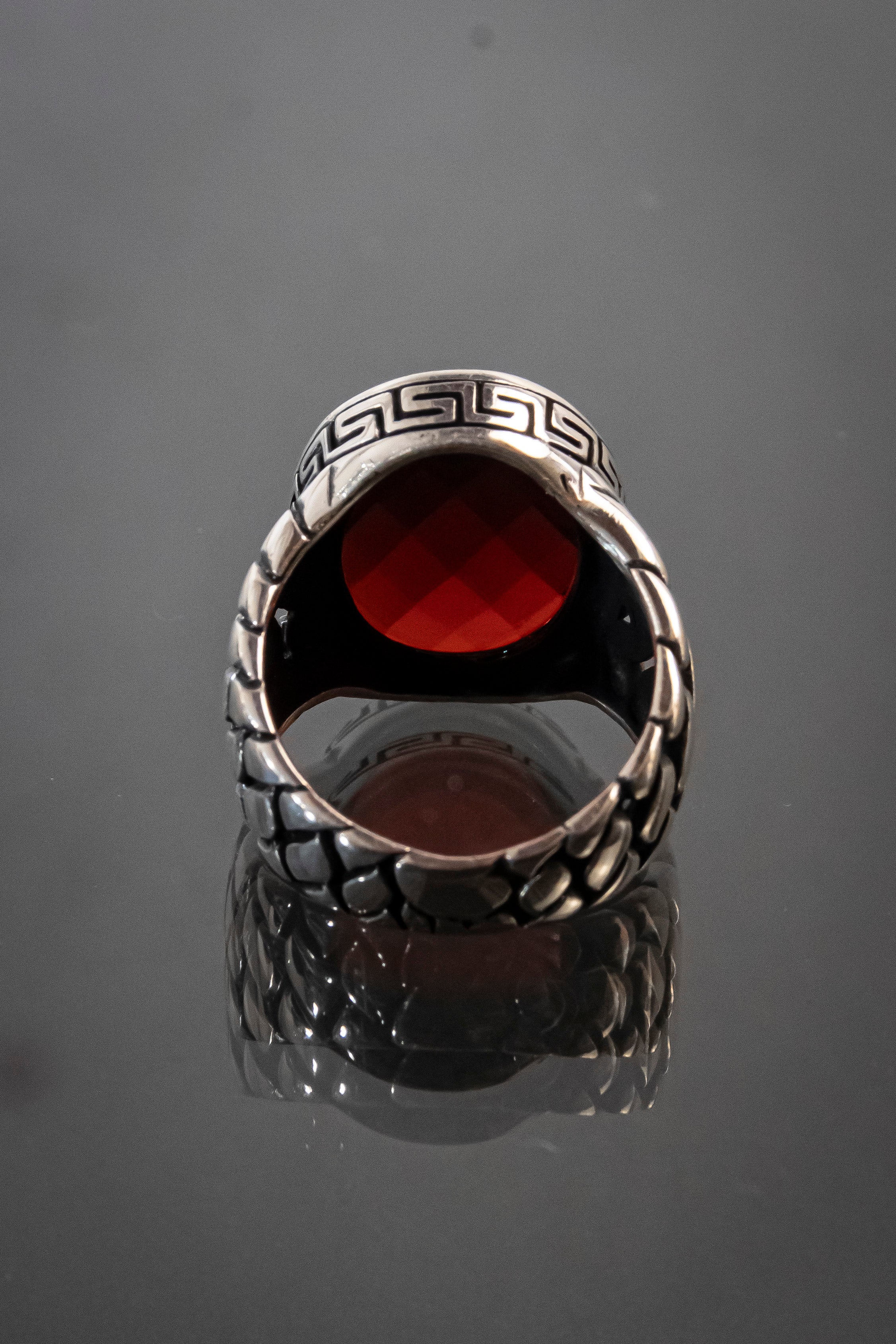Anillo De Caballero De Plata Esterlina Con Piedra Natural Naranja
