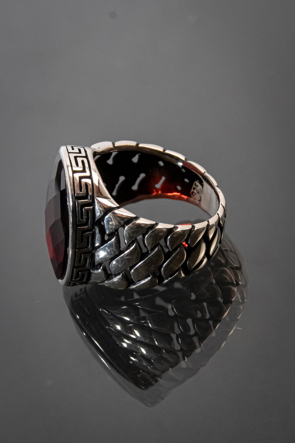 Anillo De Caballero De Plata Esterlina Con Piedra Natural Naranja