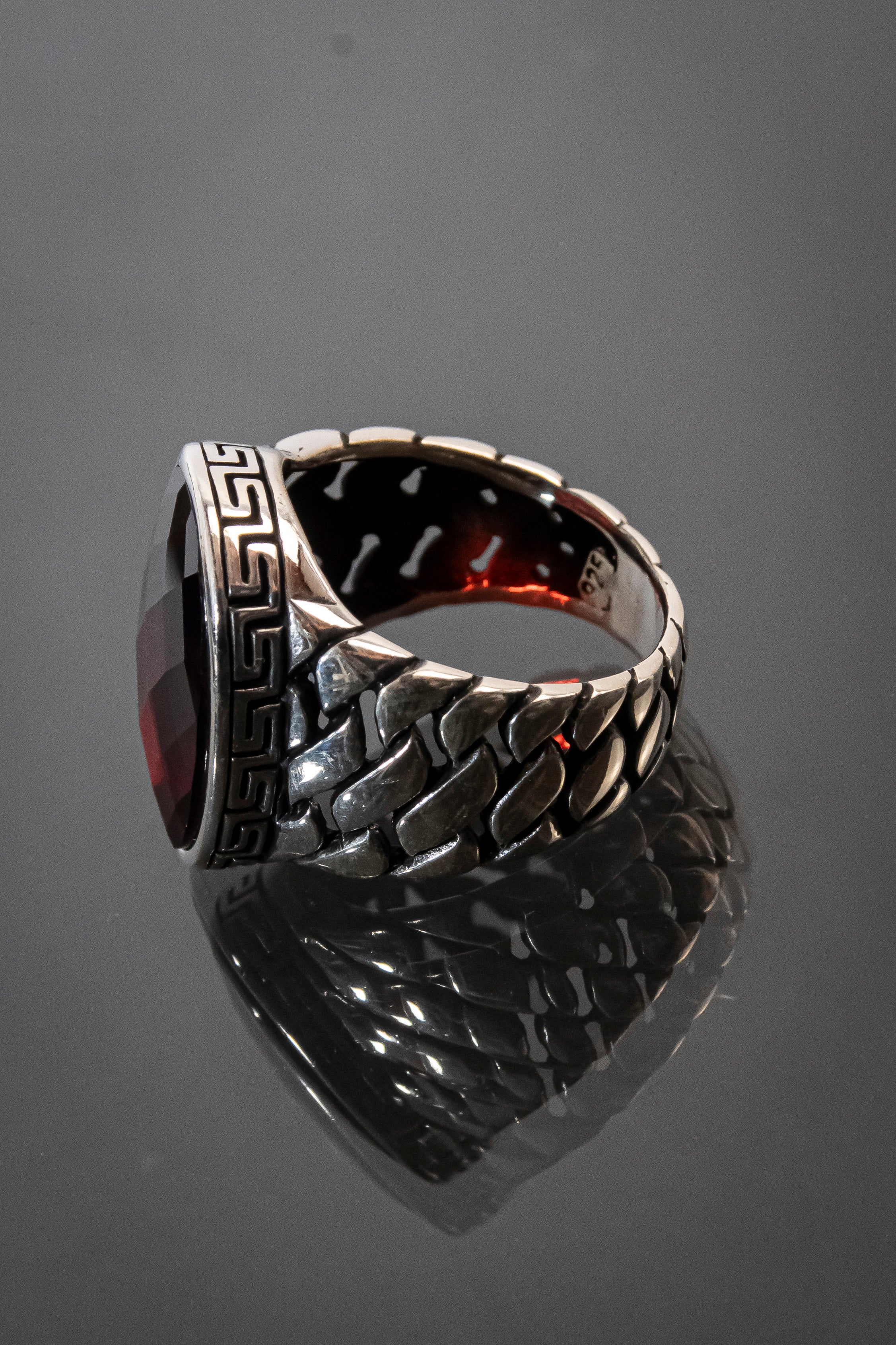 Anillo De Caballero De Plata Esterlina Con Piedra Natural Naranja