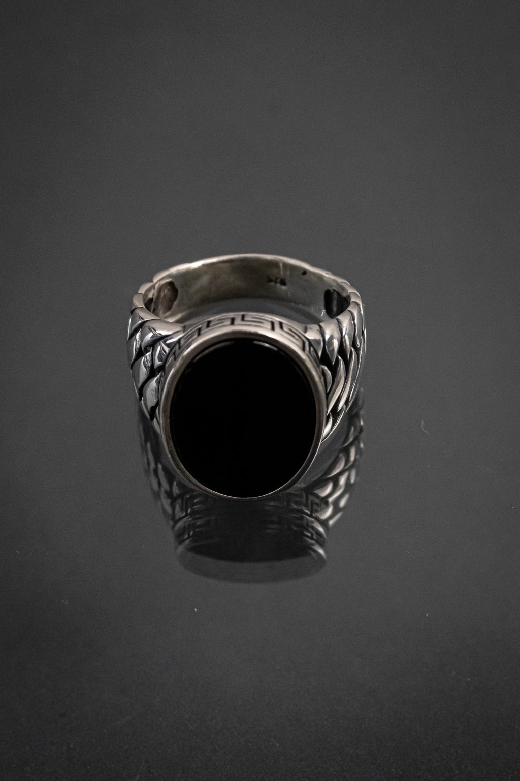 Anillo De Caballero De Plata Esterlina Con Piedra Natural Negra