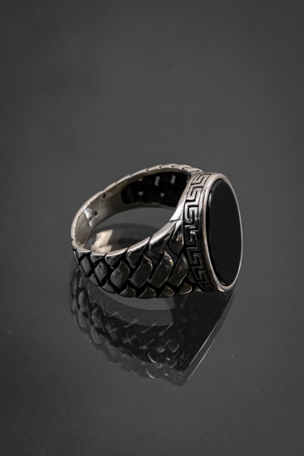 Anillo De Caballero De Plata Esterlina Con Piedra Natural Negra