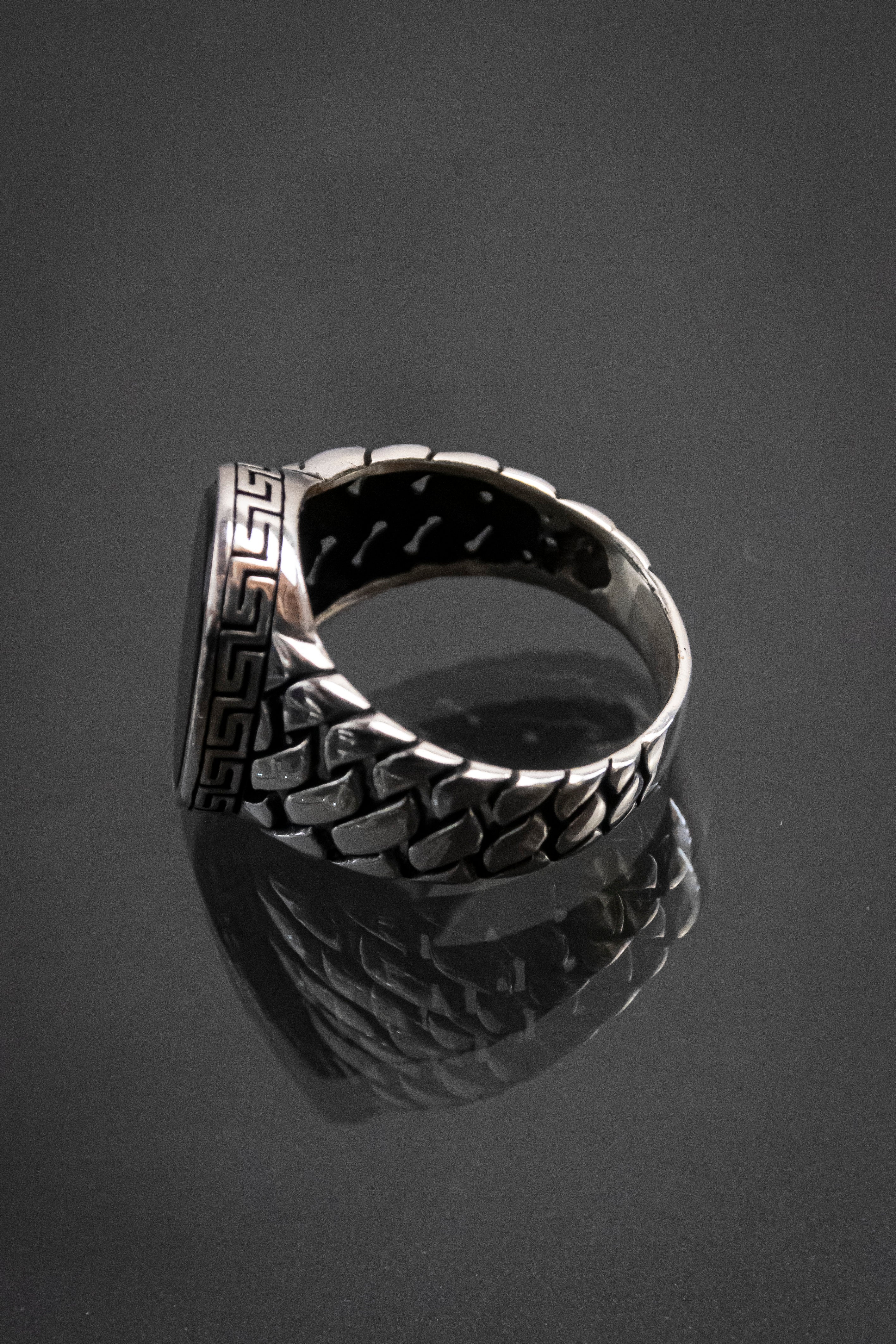 Anillo De Caballero De Plata Esterlina Con Piedra Natural Negra