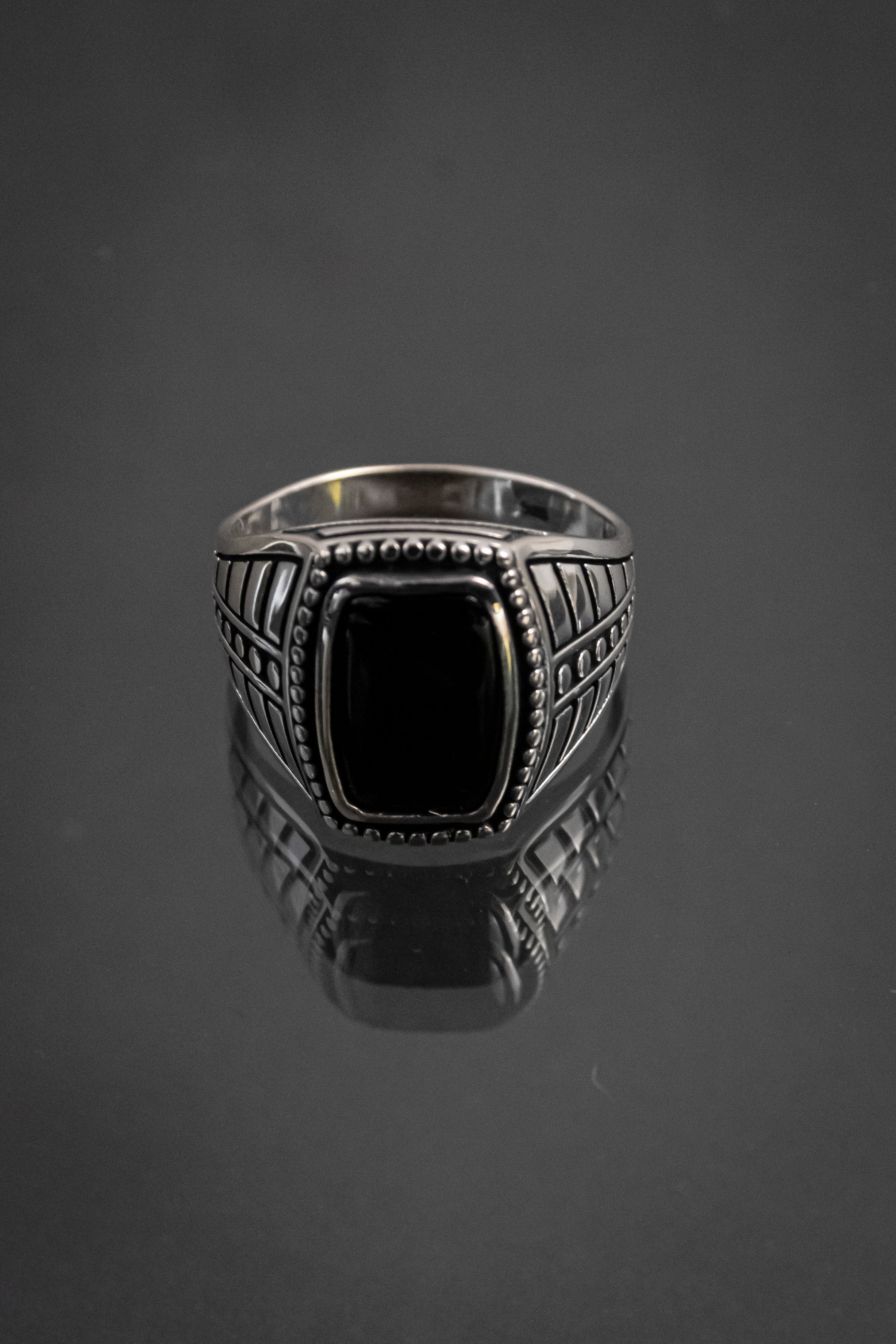 Anillo De Caballero De Plata Esterlina Con Piedra Natural
