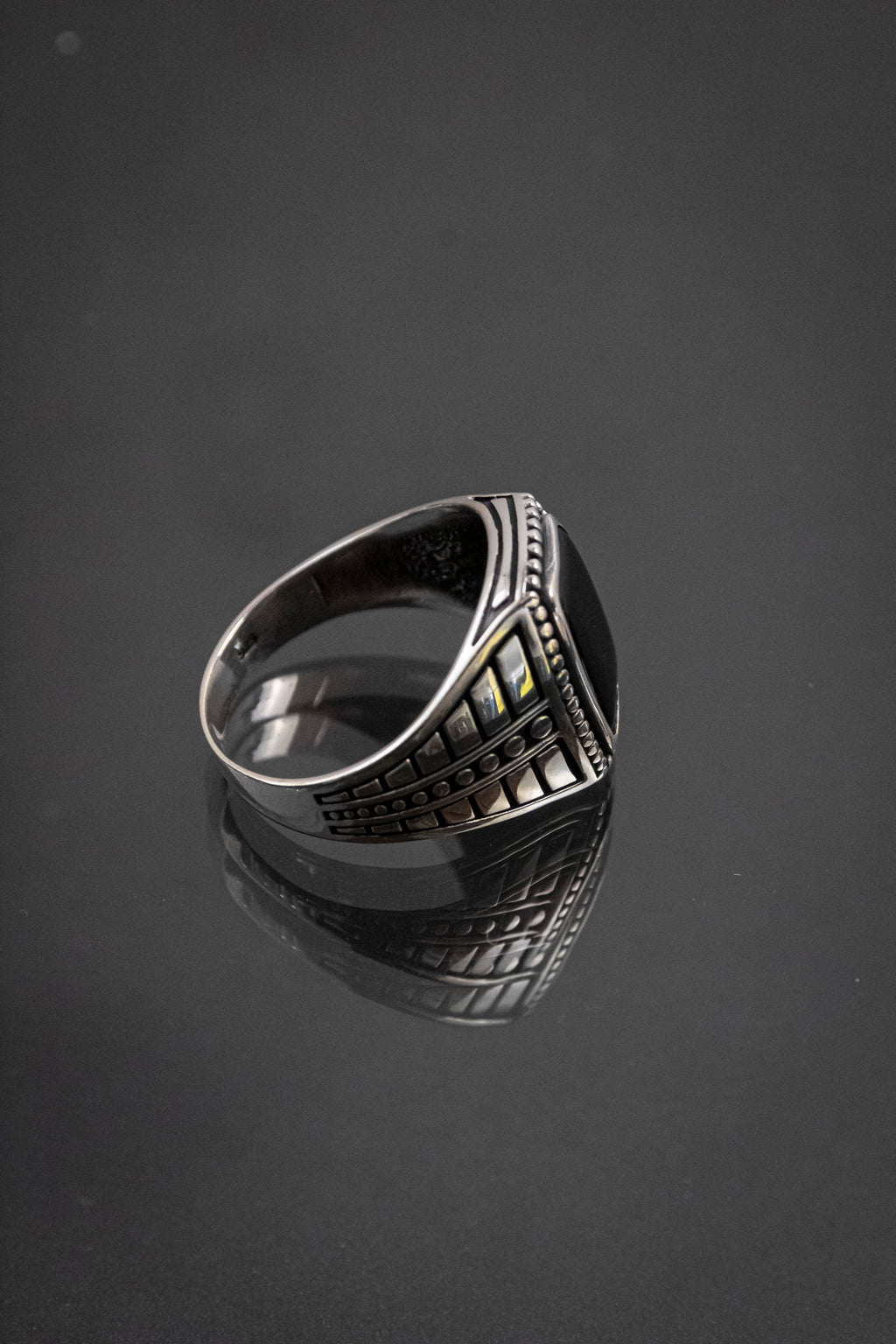 Anillo De Caballero De Plata Esterlina Con Piedra Natural