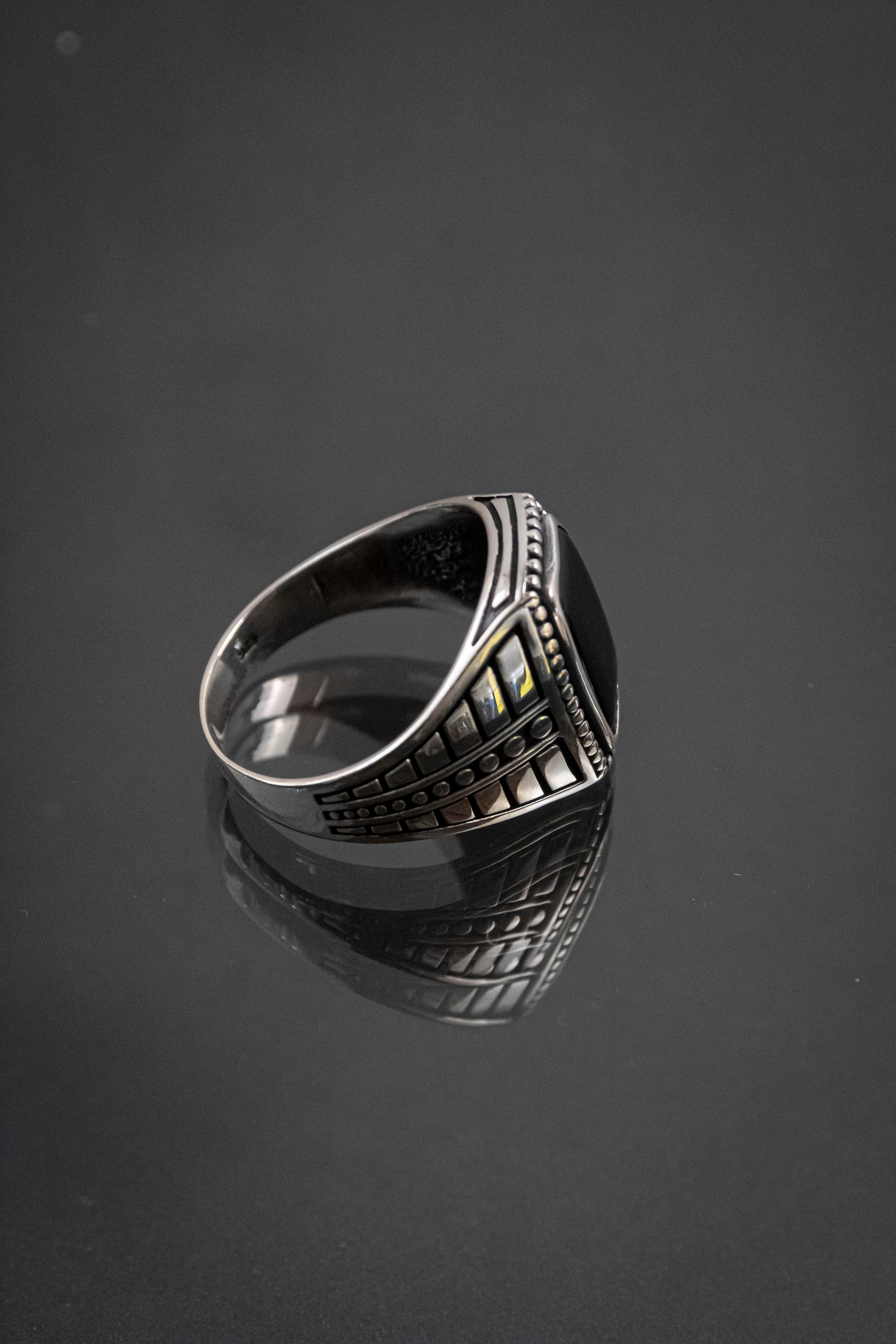 Anillo De Caballero De Plata Esterlina Con Piedra Natural