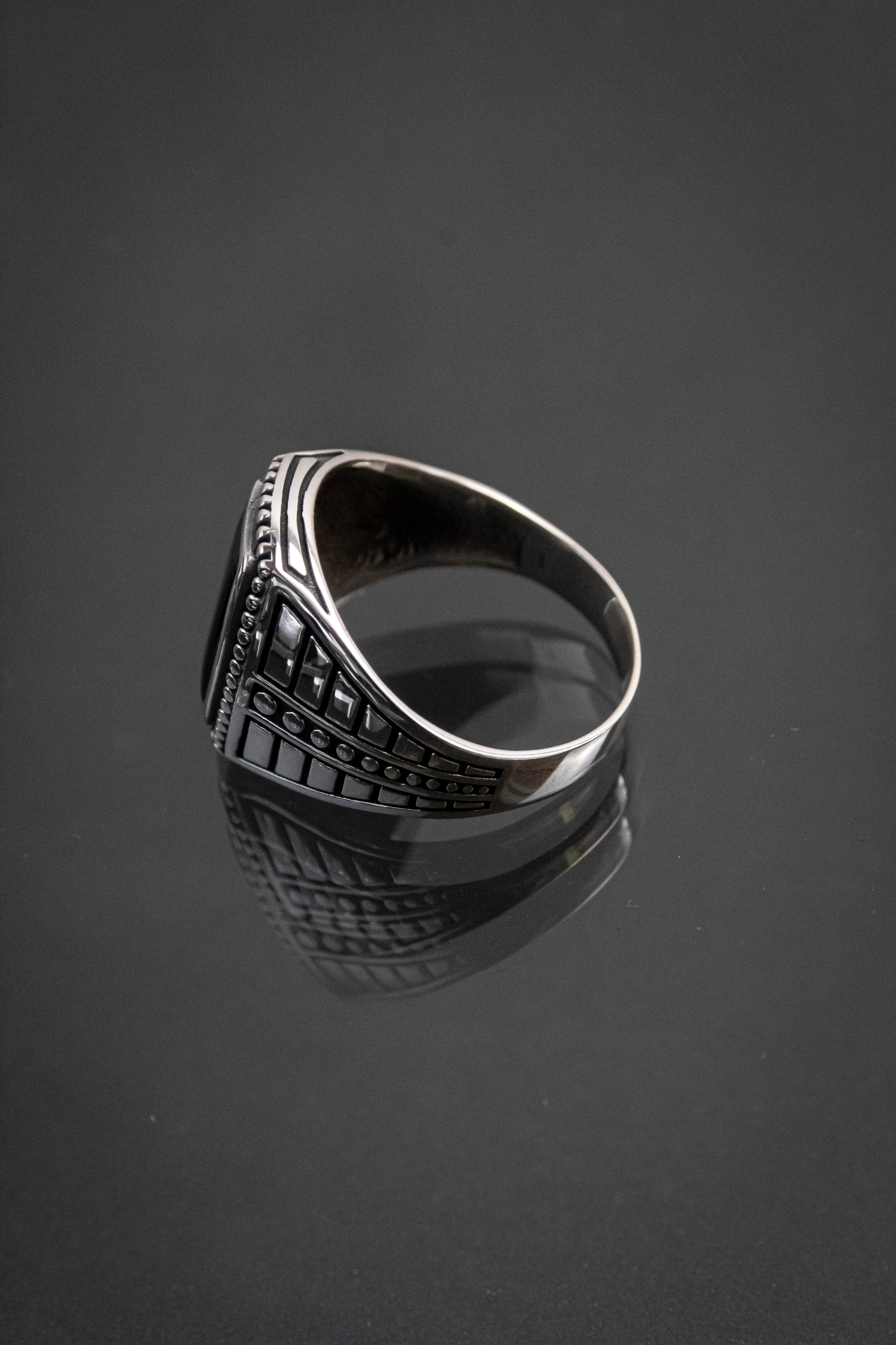Anillo De Caballero De Plata Esterlina Con Piedra Natural