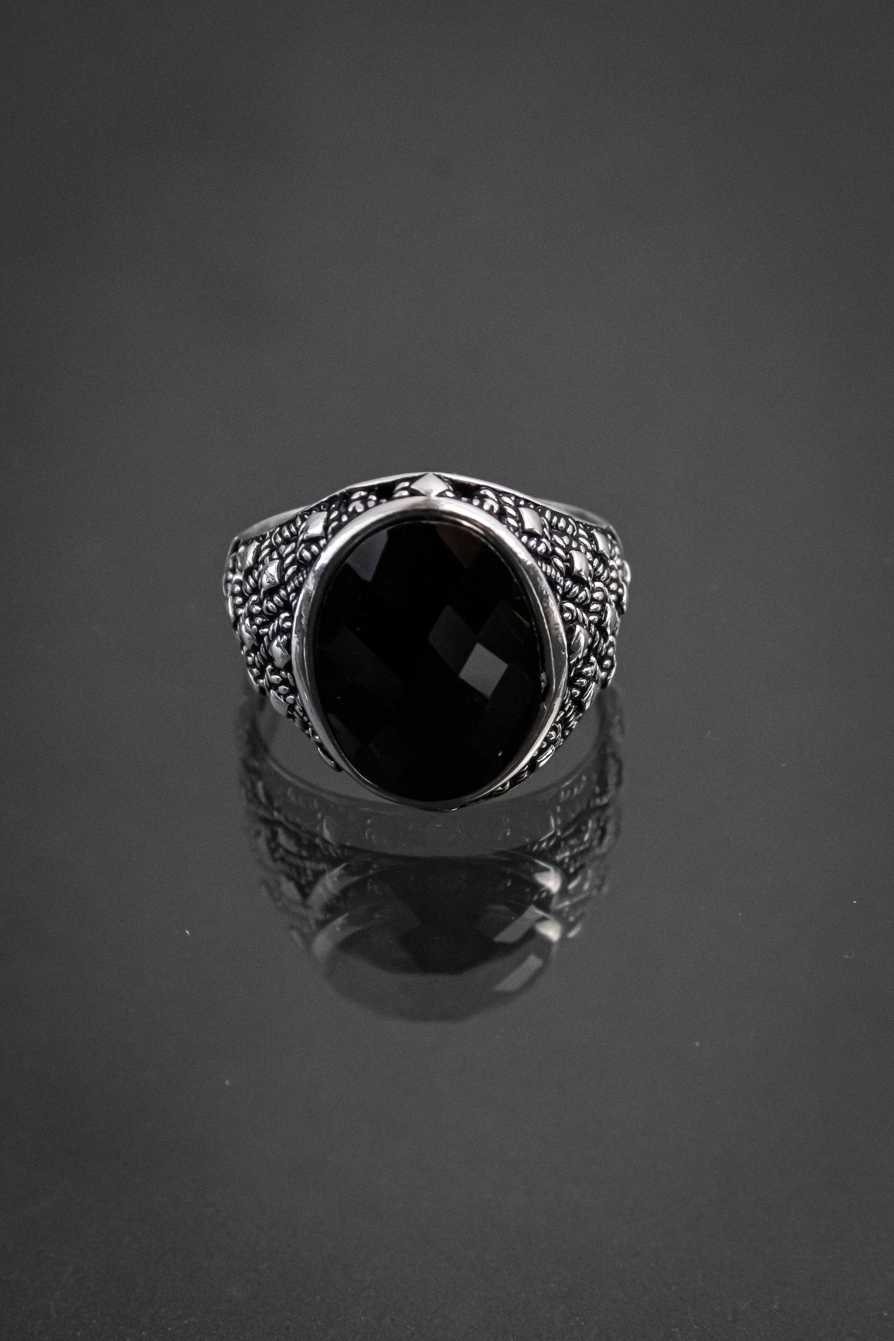 Anillo De Caballero Plata Esterlina Con Piedra Natural Negra