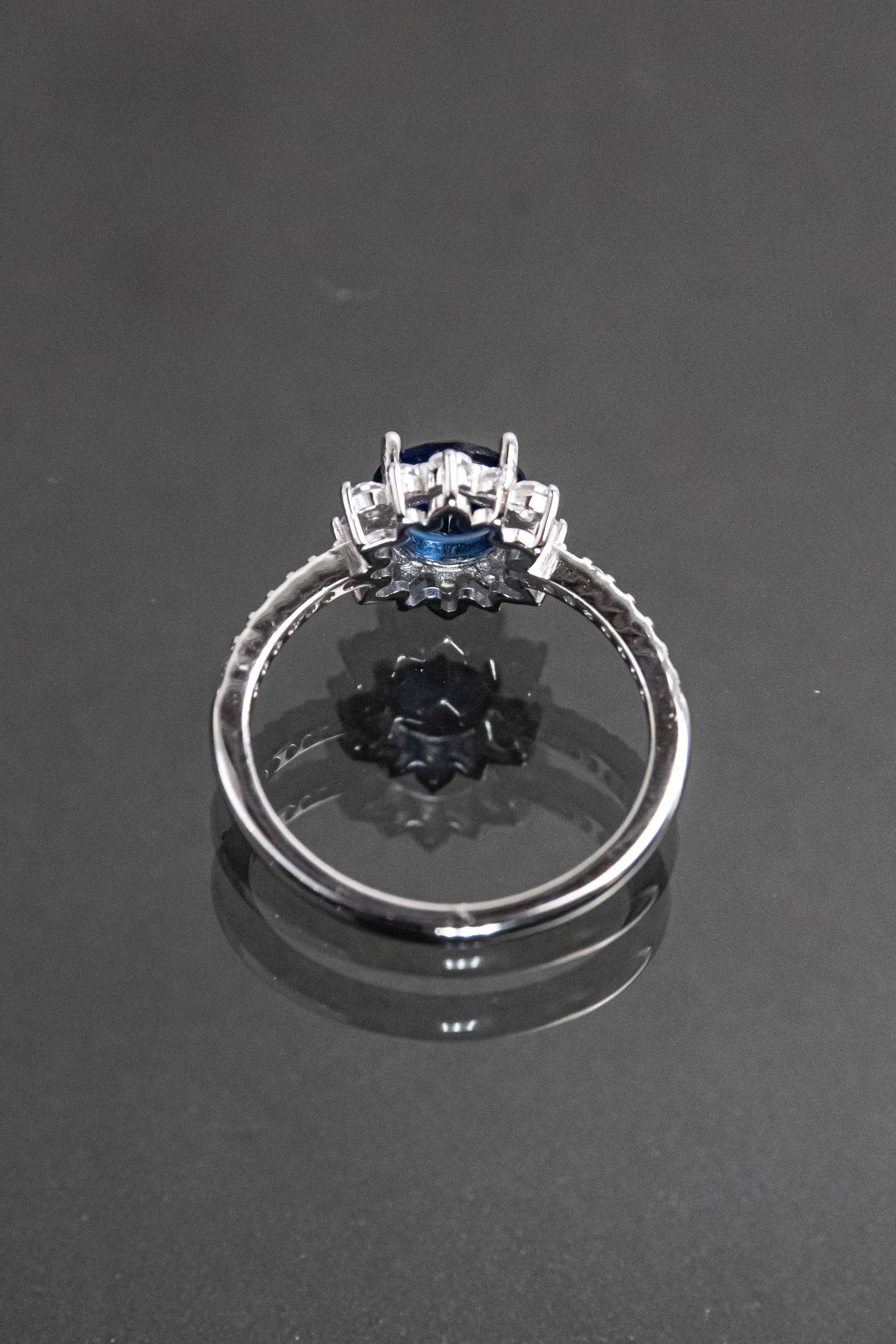 Anillo De Plata Turca Con Piedra Natural Azul Zafiro De Laboratorio