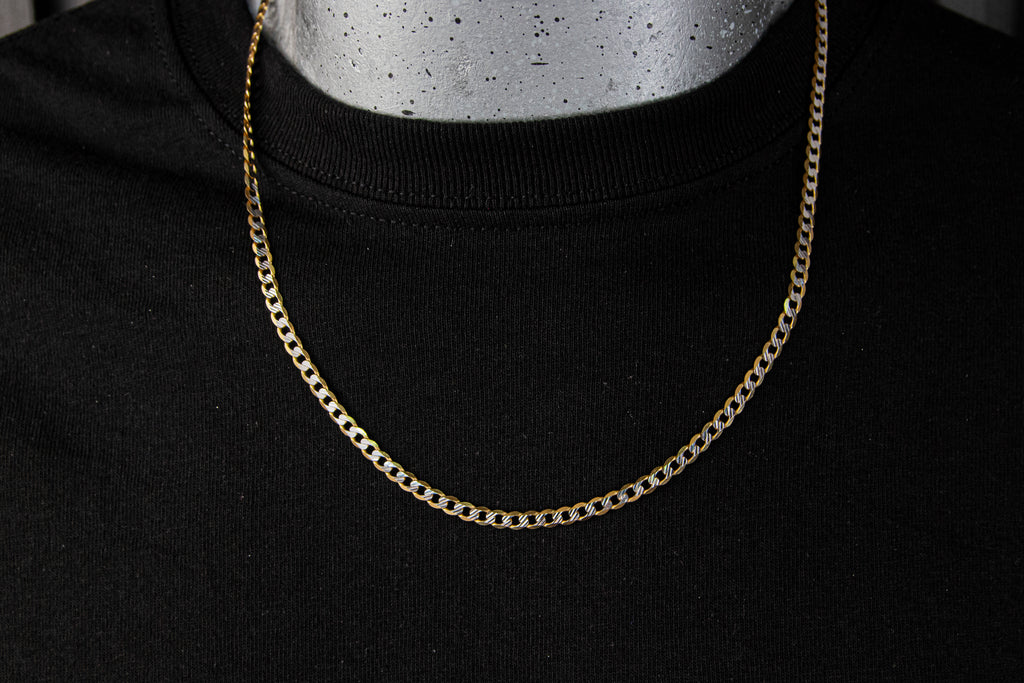 Cadena eslabón Barbado Diamantado En Oro Blanco, 55cm, Oro 14k