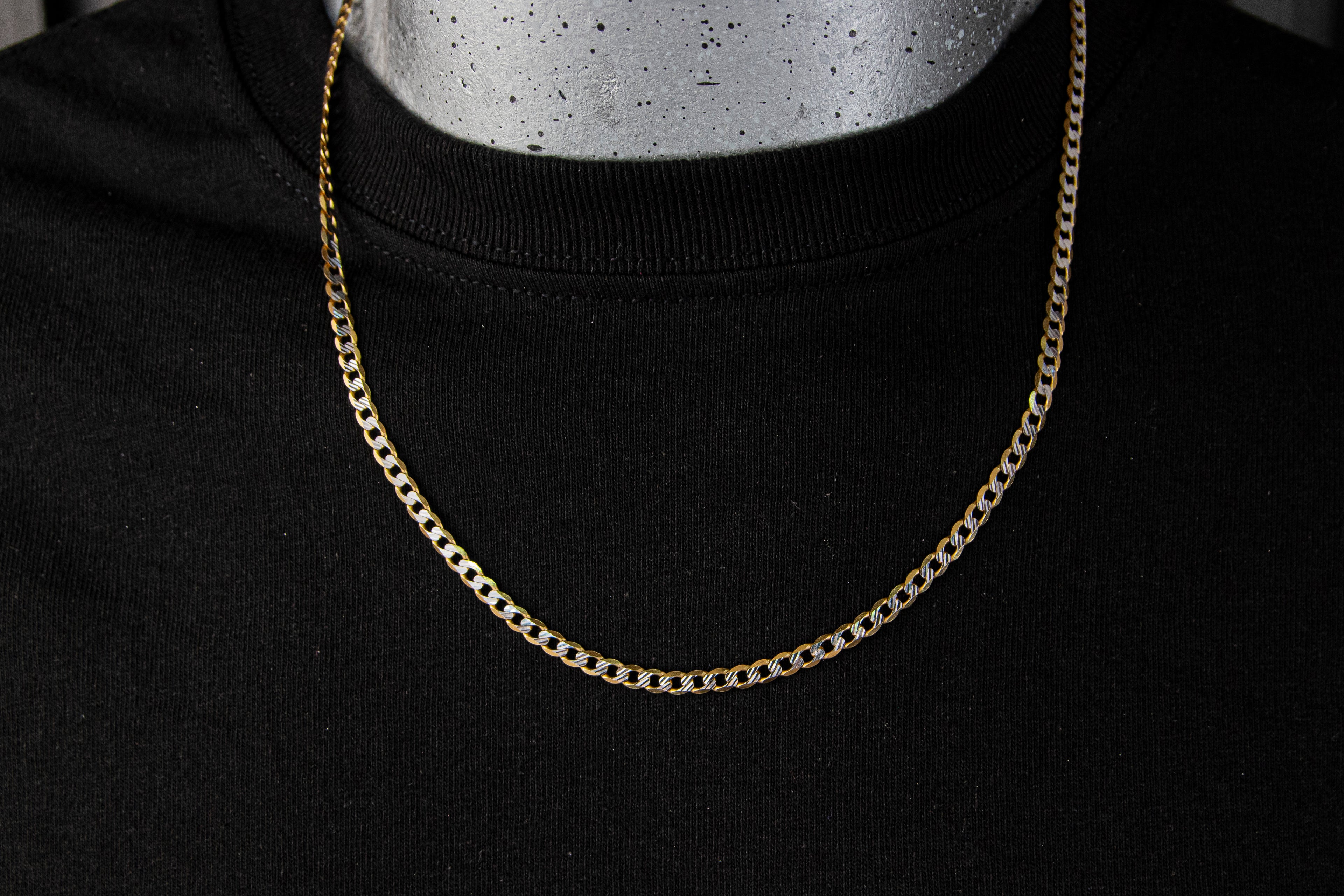 Cadena eslabón Barbado Diamantado En Oro Blanco, 55cm, Oro 14k