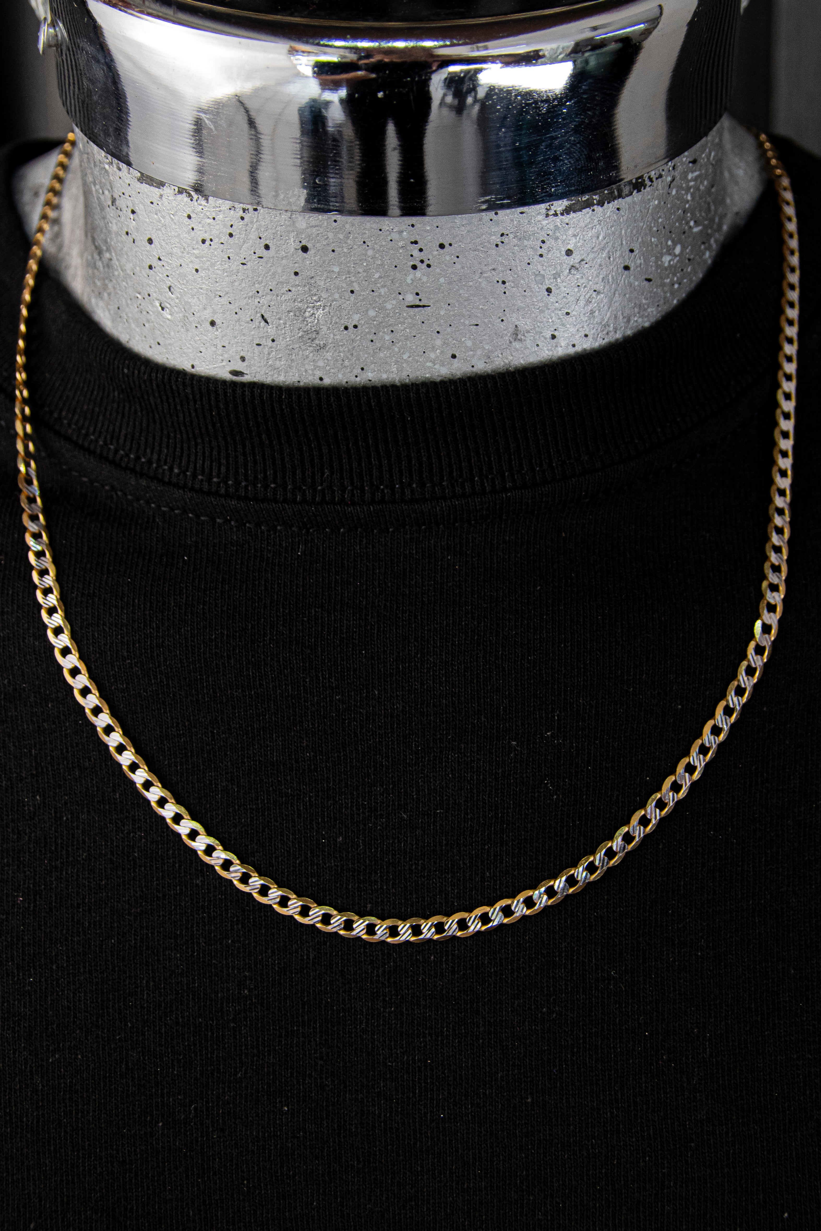 Cadena eslabón Barbado Diamantado En Oro Blanco, 55cm, Oro 14k