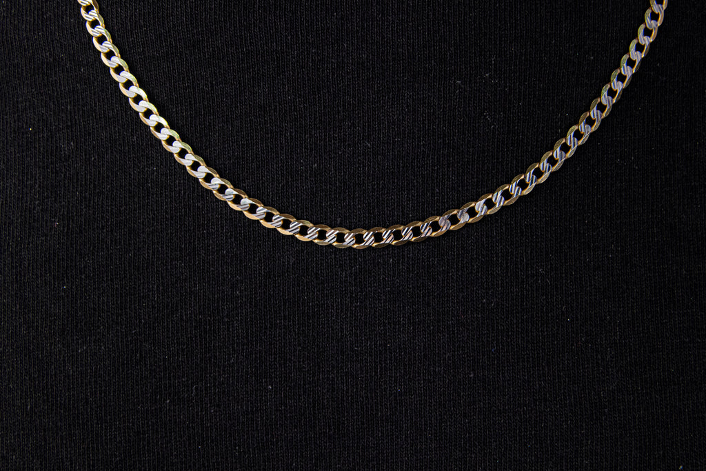 Cadena eslabón Barbado Diamantado En Oro Blanco, 55cm, Oro 14k