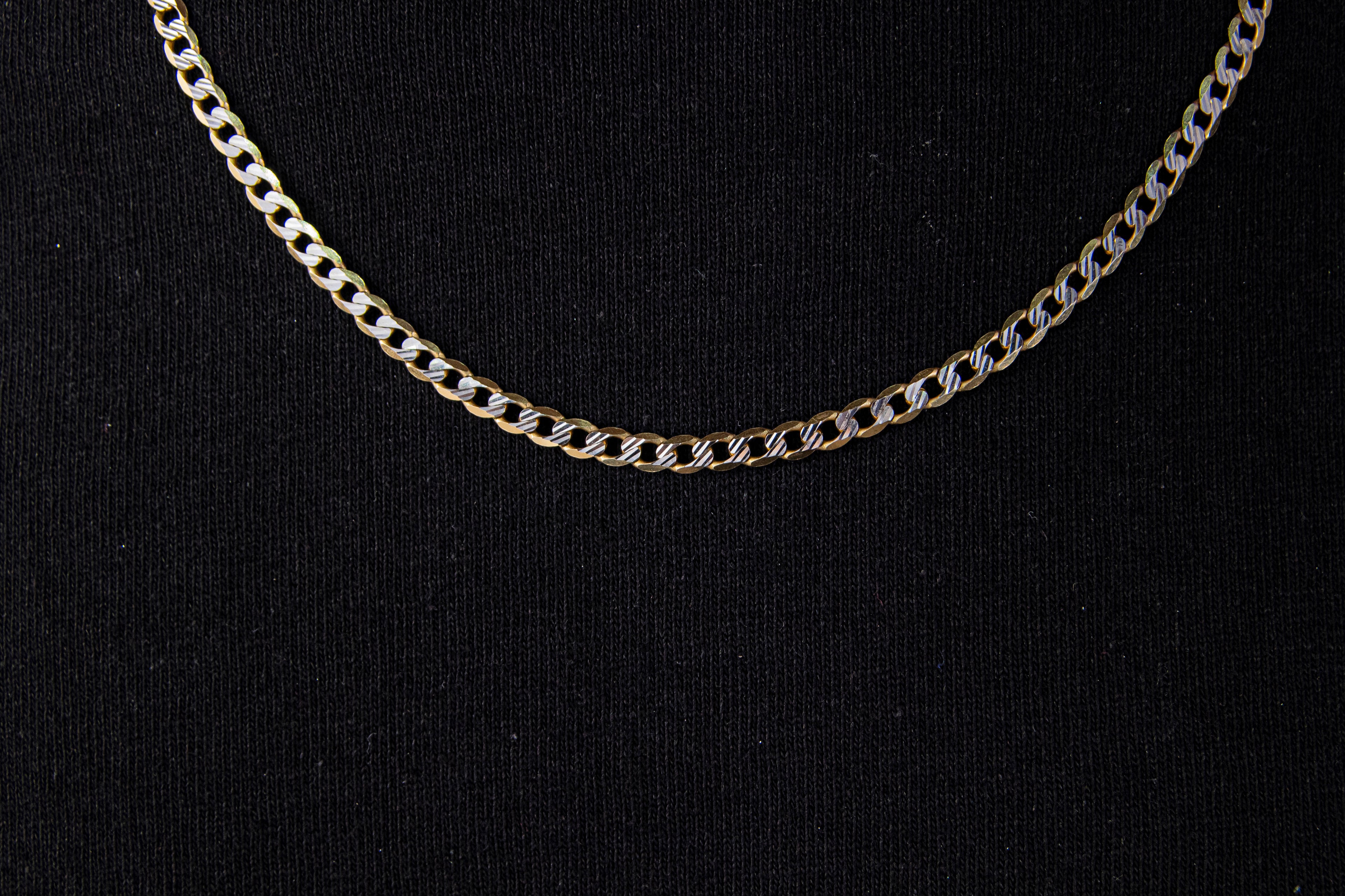 Cadena eslabón Barbado Diamantado En Oro Blanco, 55cm, Oro 14k