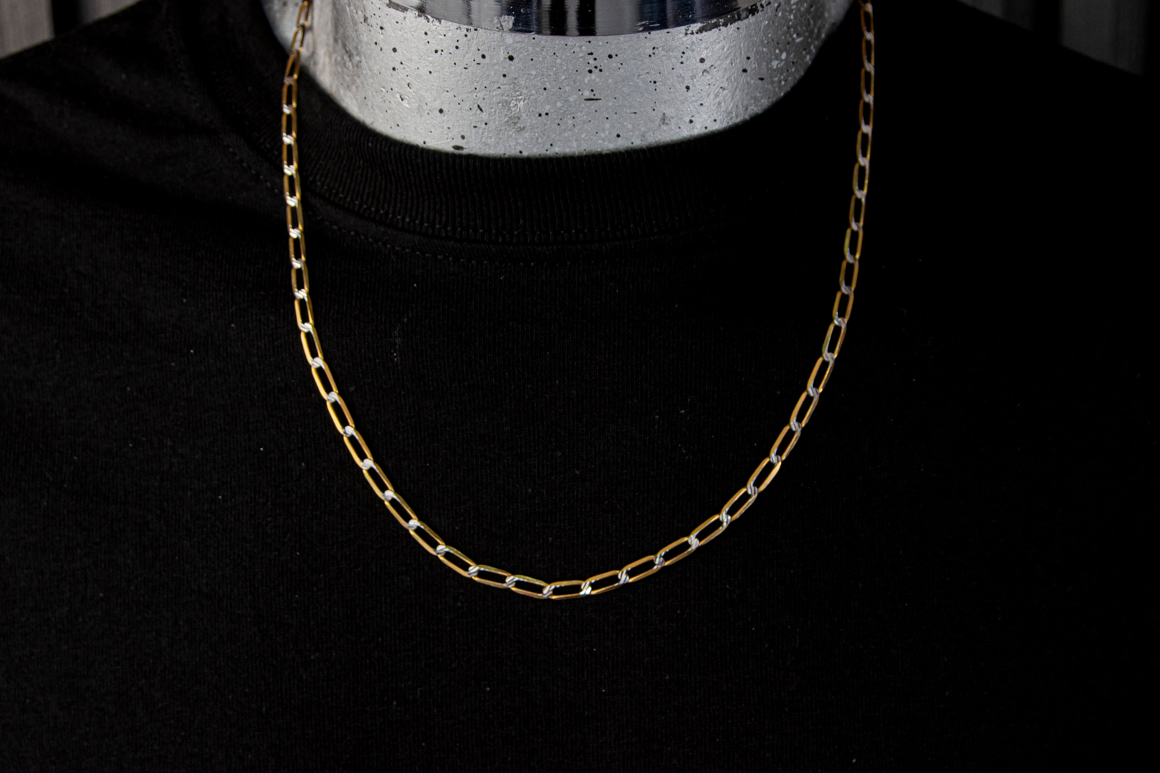 Cadena eslabón largo Diamantado con Oro Blanco, 55cm, Oro 14k