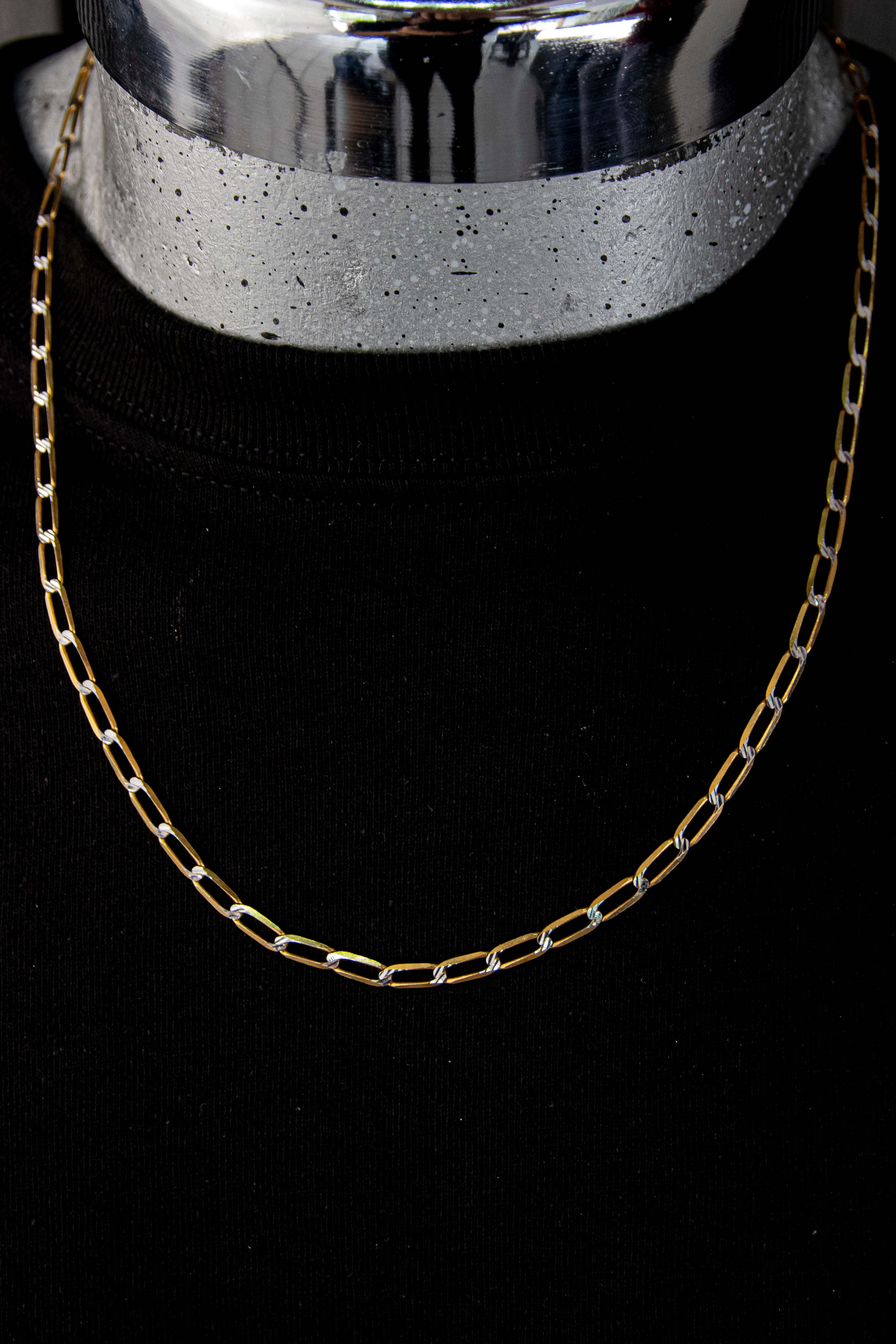 Cadena eslabón largo Diamantado con Oro Blanco, 55cm, Oro 14k