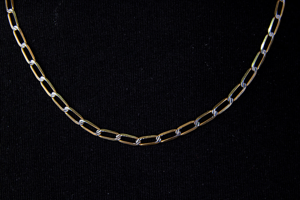 Cadena eslabón largo Diamantado con Oro Blanco, 55cm, Oro 14k