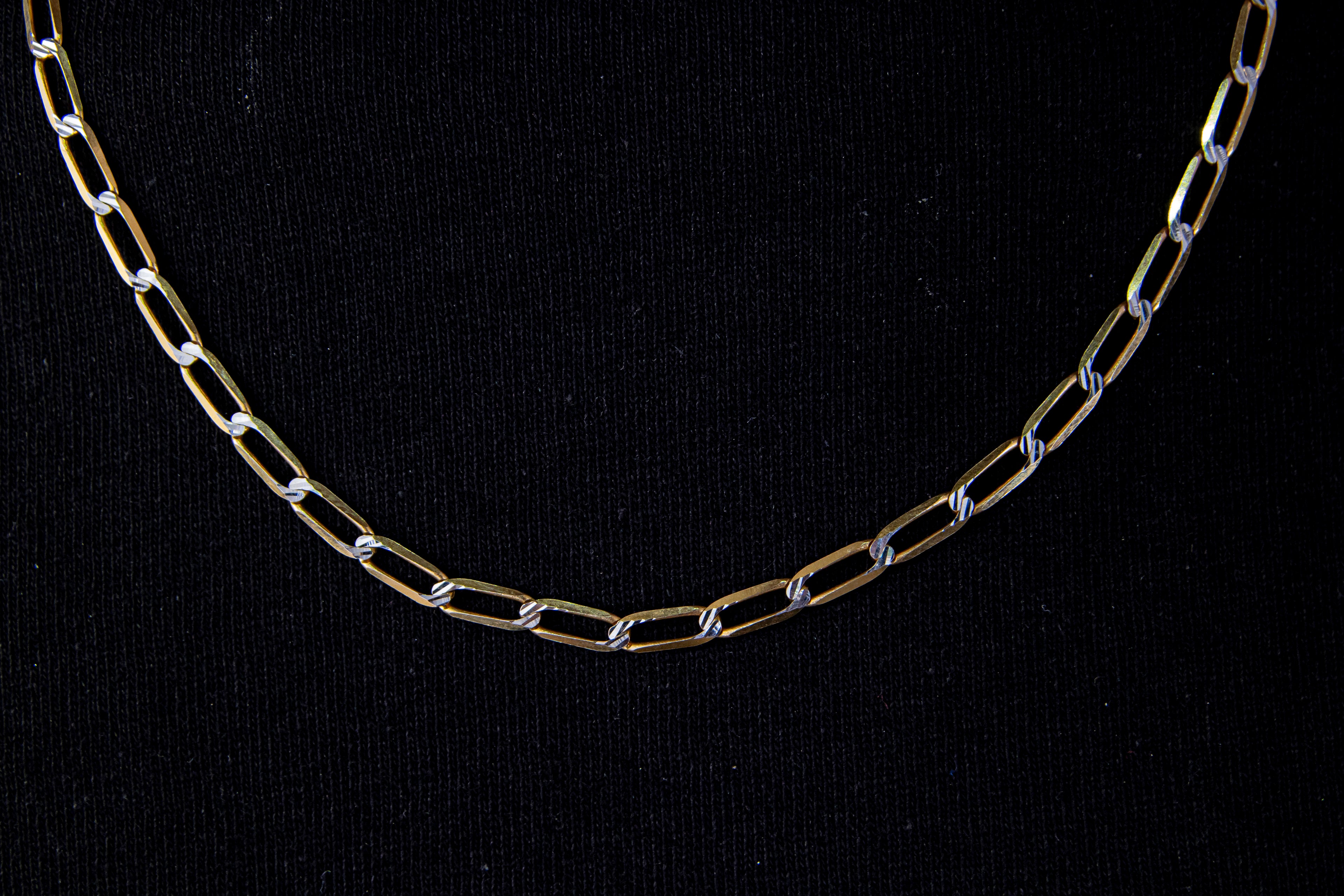 Cadena eslabón largo Diamantado con Oro Blanco, 55cm, Oro 14k