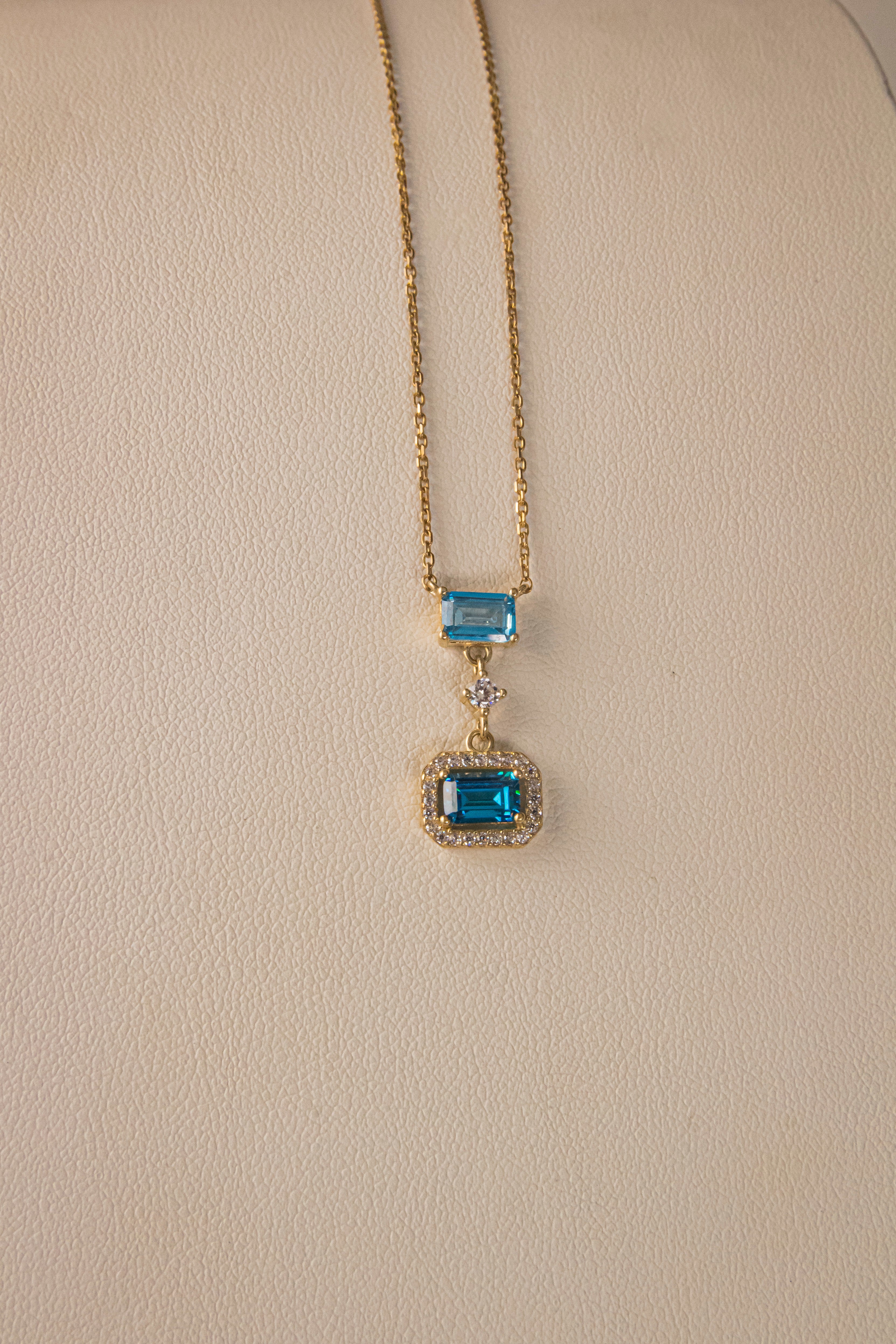 Gargantilla con Zirconia Azul, largo 45cm, Italy 14k