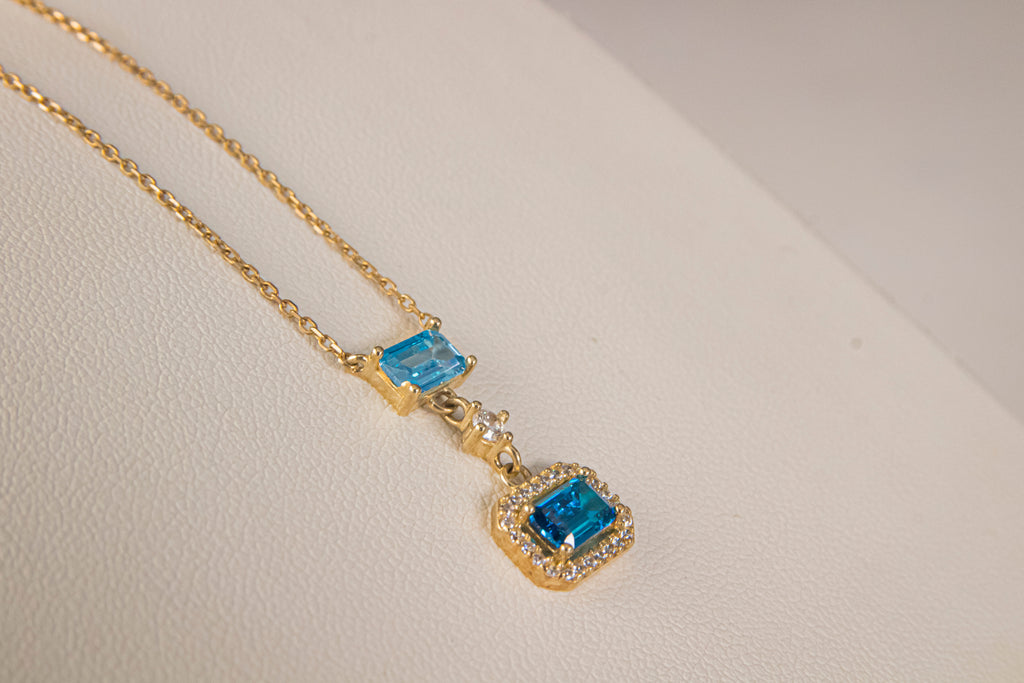 Gargantilla con Zirconia Azul, largo 45cm, Italy 14k