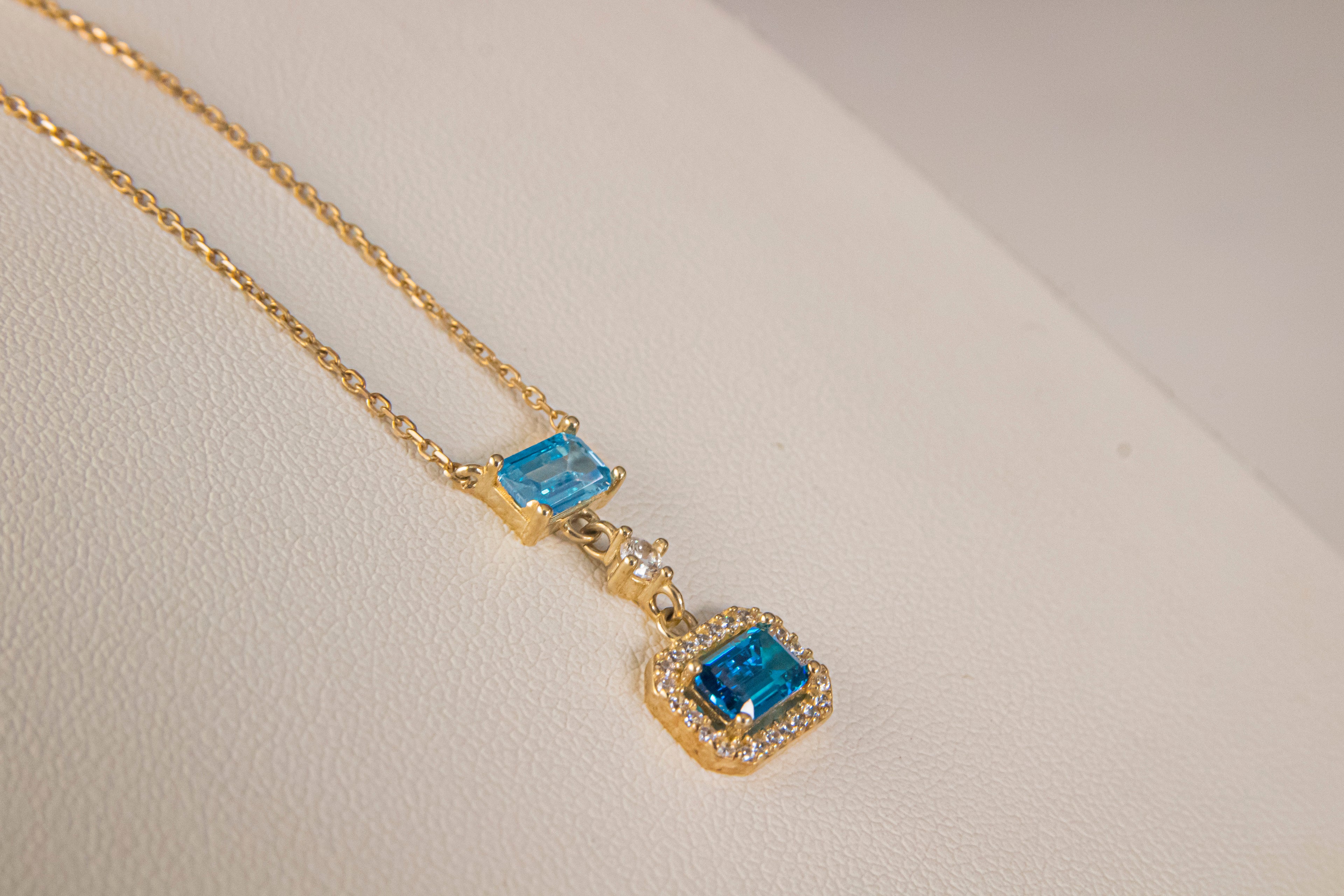 Gargantilla con Zirconia Azul, largo 45cm, Italy 14k