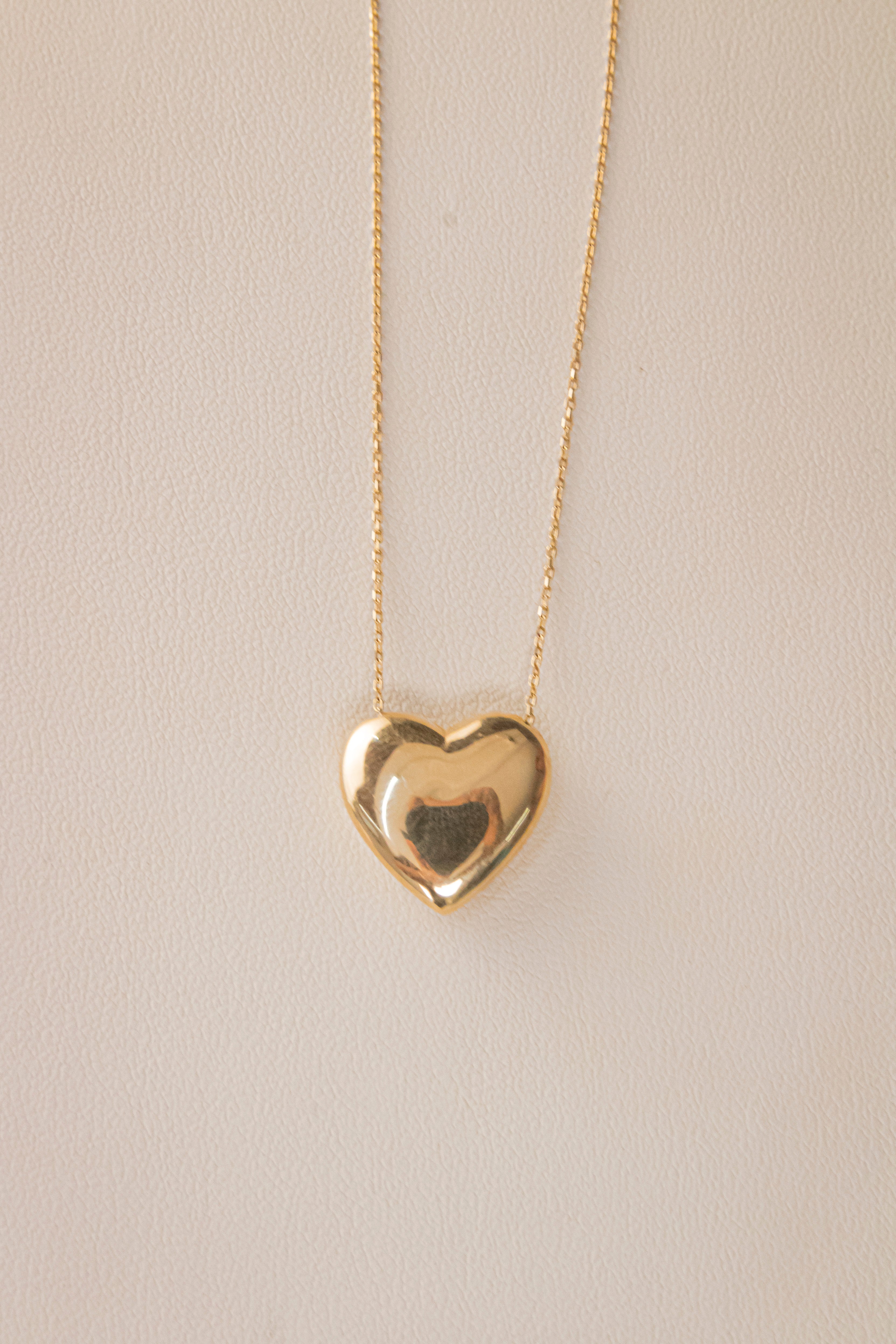 Gargantilla Ligera con Dije Corazón Abultado, largo 40cm, Italy 14k