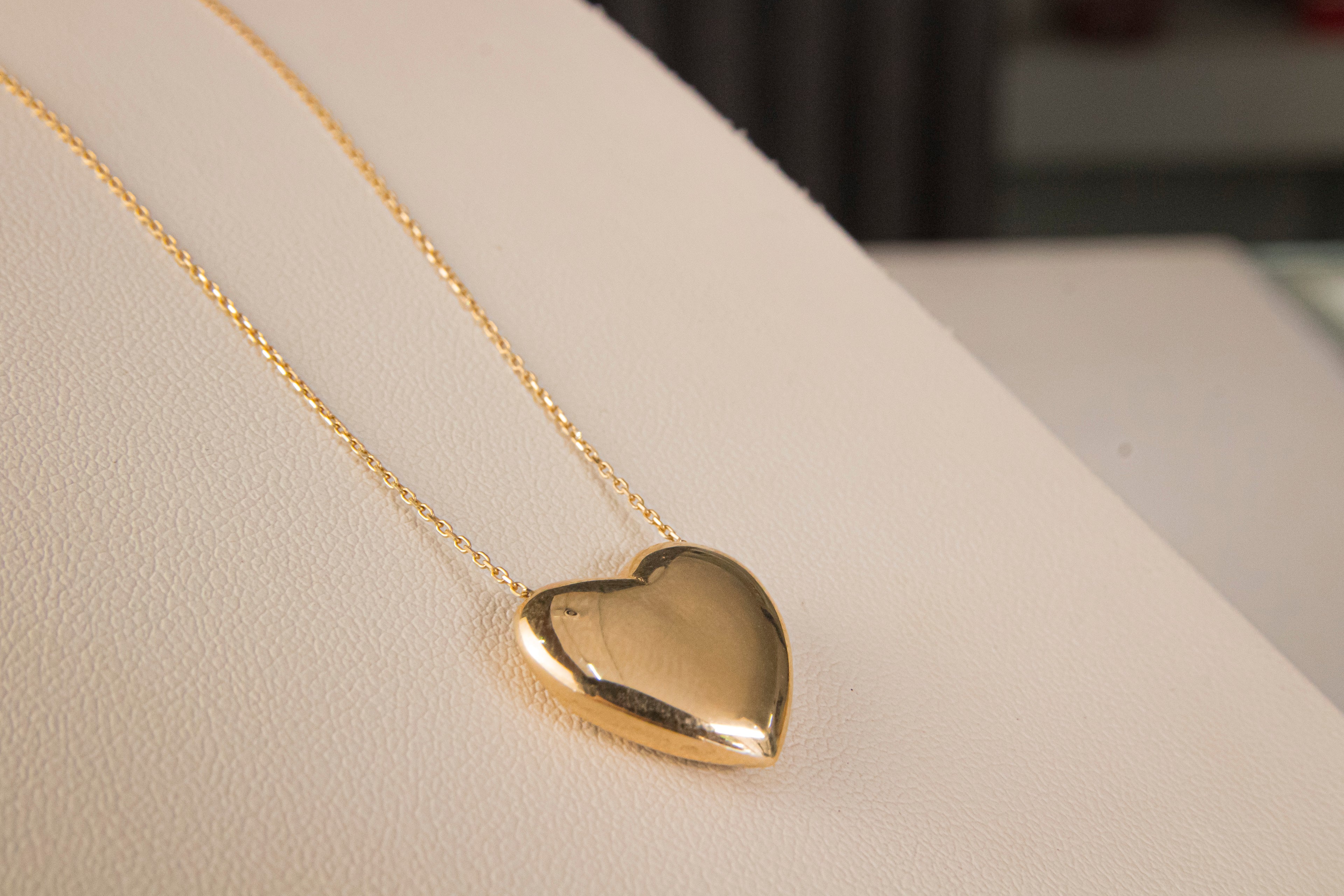 Gargantilla Ligera con Dije Corazón Abultado, largo 40cm, Italy 14k