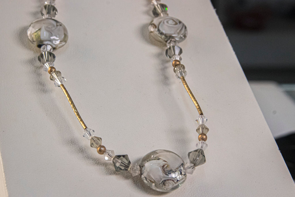Gargantilla Con Cristal Swarovsky Gris 14k