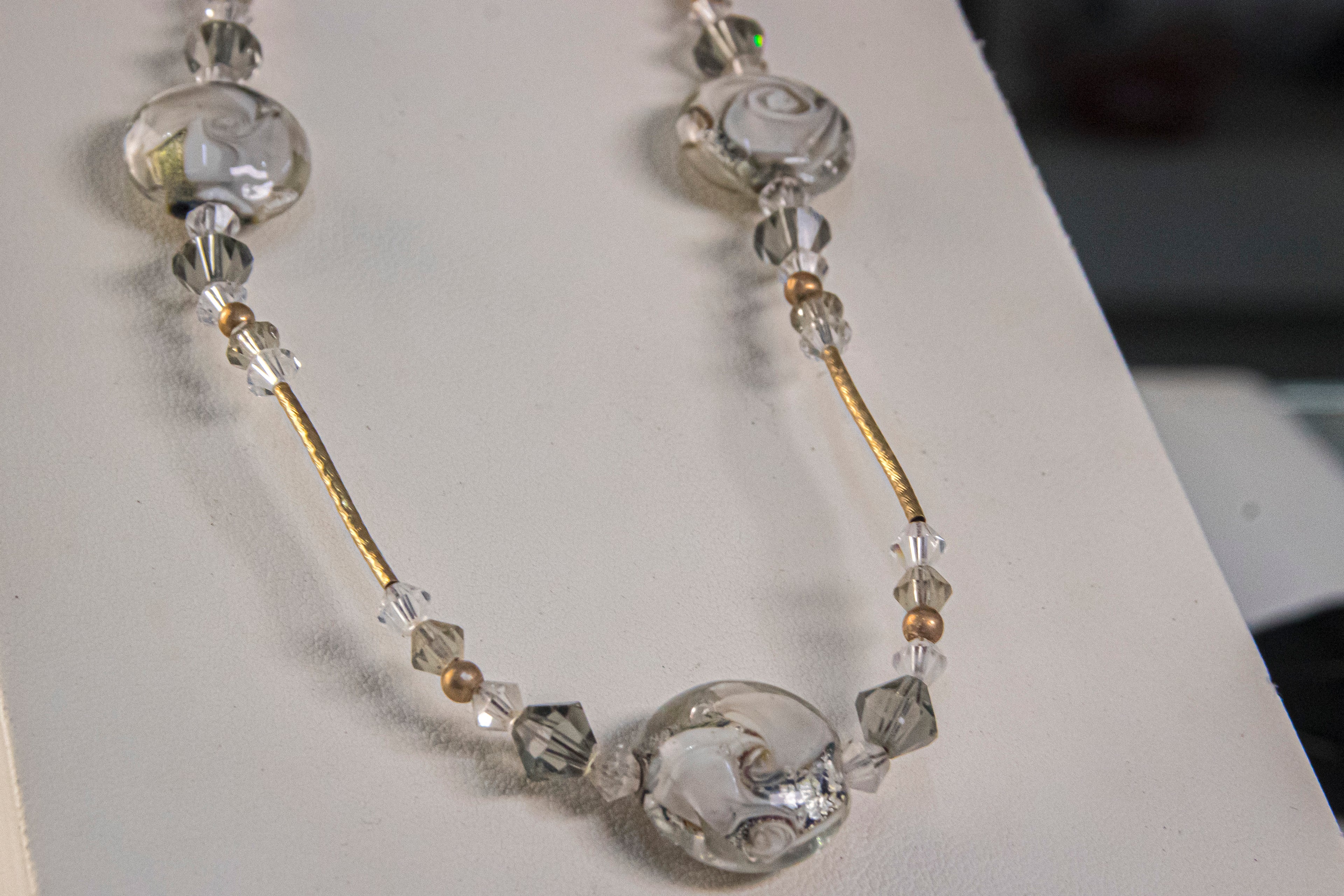 Gargantilla Con Cristal Swarovsky Gris 14k