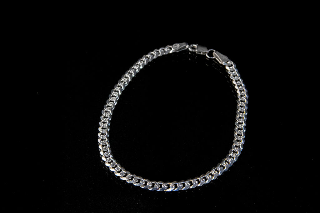 Pulso de Plata Esterlina, eslabón Barbado Diamantado 4.8mm x 22cm