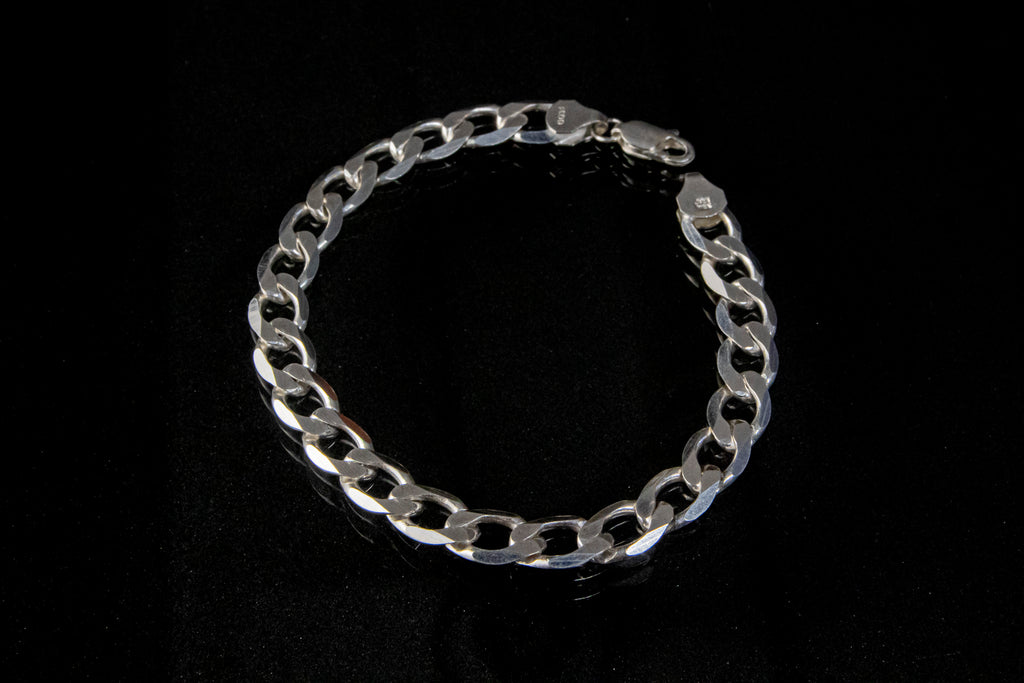 Pulso de Plata Esterlina, eslabón Barbado Abierto 8.5mm x 23cm