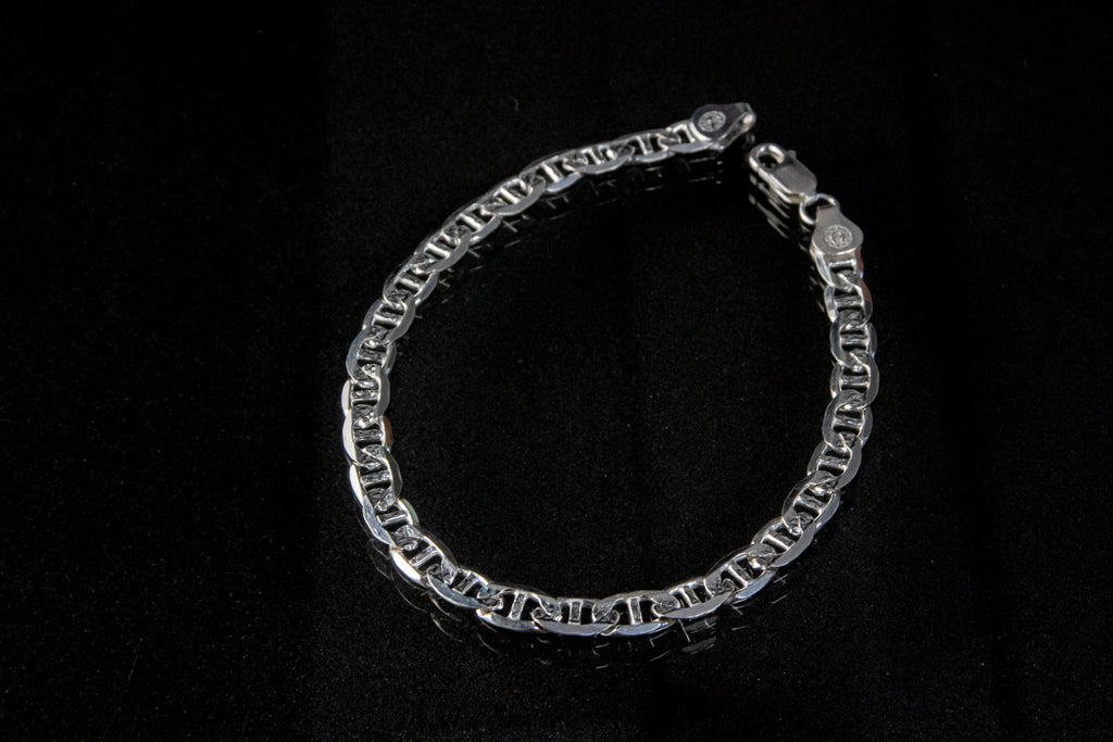 Pulso de Plata Esterlina, eslabón Marinero Diamantado 6.4mm x 24cm