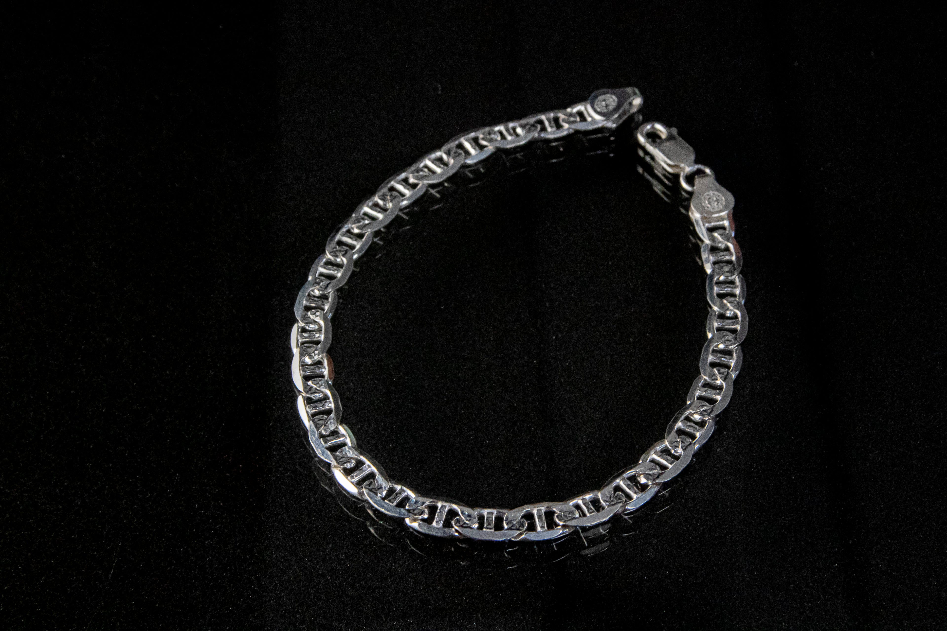Pulso de Plata Esterlina, eslabón Marinero Diamantado 6.4mm x 24cm