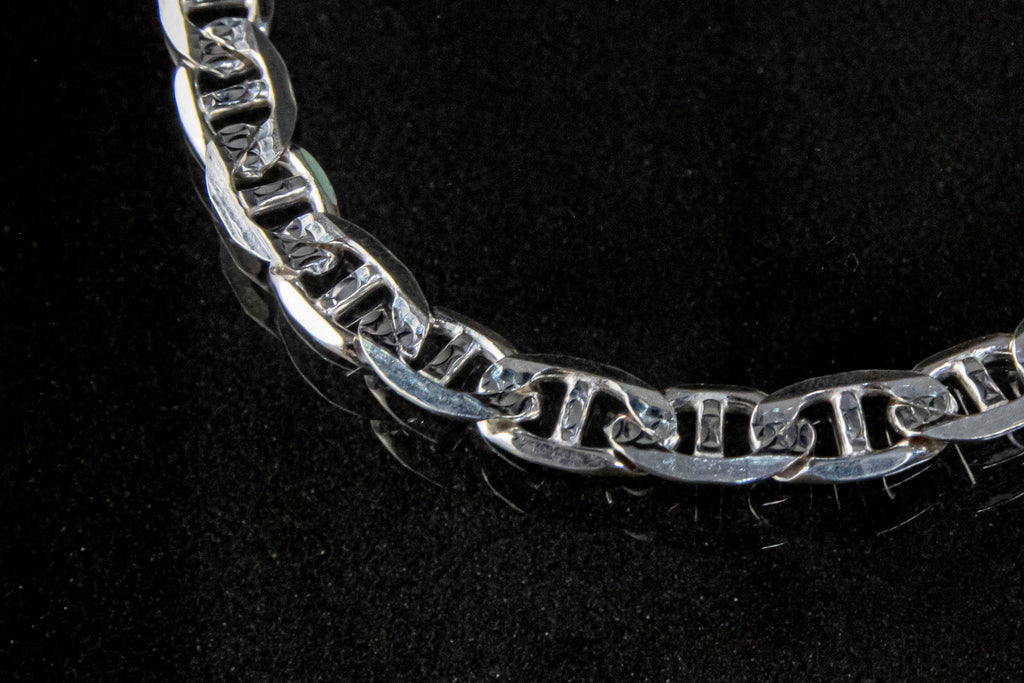 Pulso de Plata Esterlina, eslabón Marinero Diamantado 6.4mm x 24cm