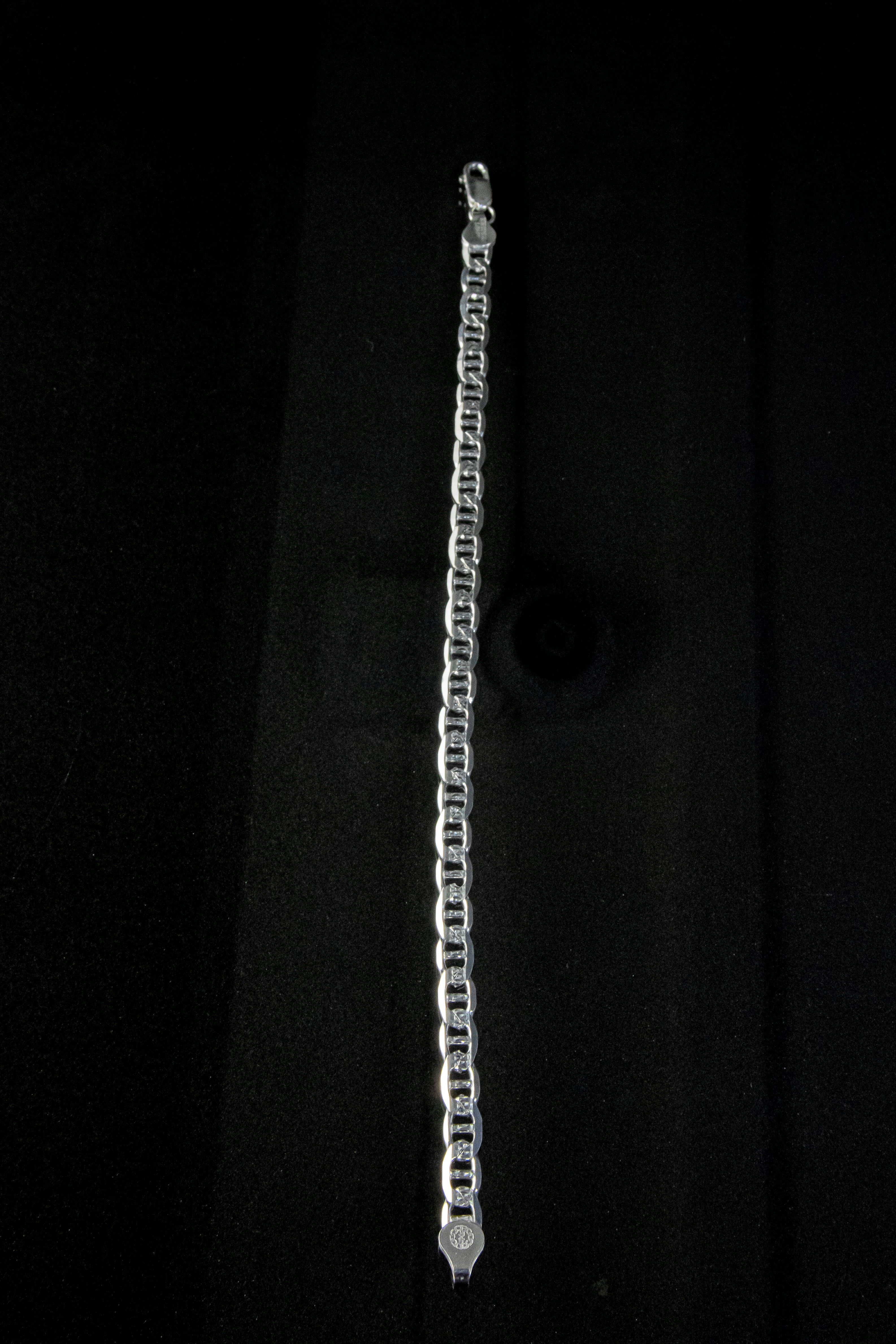 Pulso de Plata Esterlina, eslabón Marinero Diamantado 6.5mm x 24cm