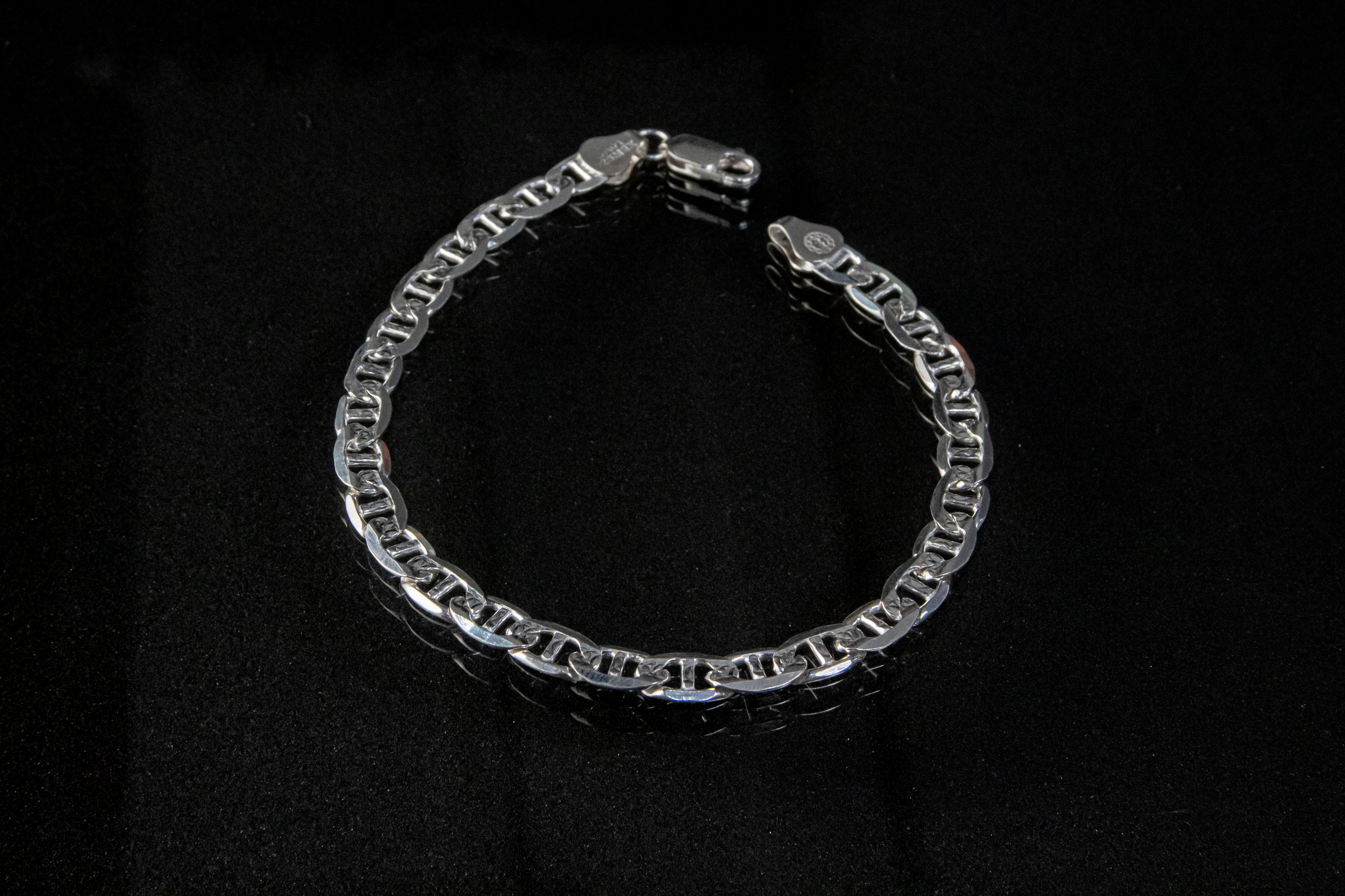 Pulso de Plata Esterlina, eslabón Marinero Diamantado 6.5mm x 24cm