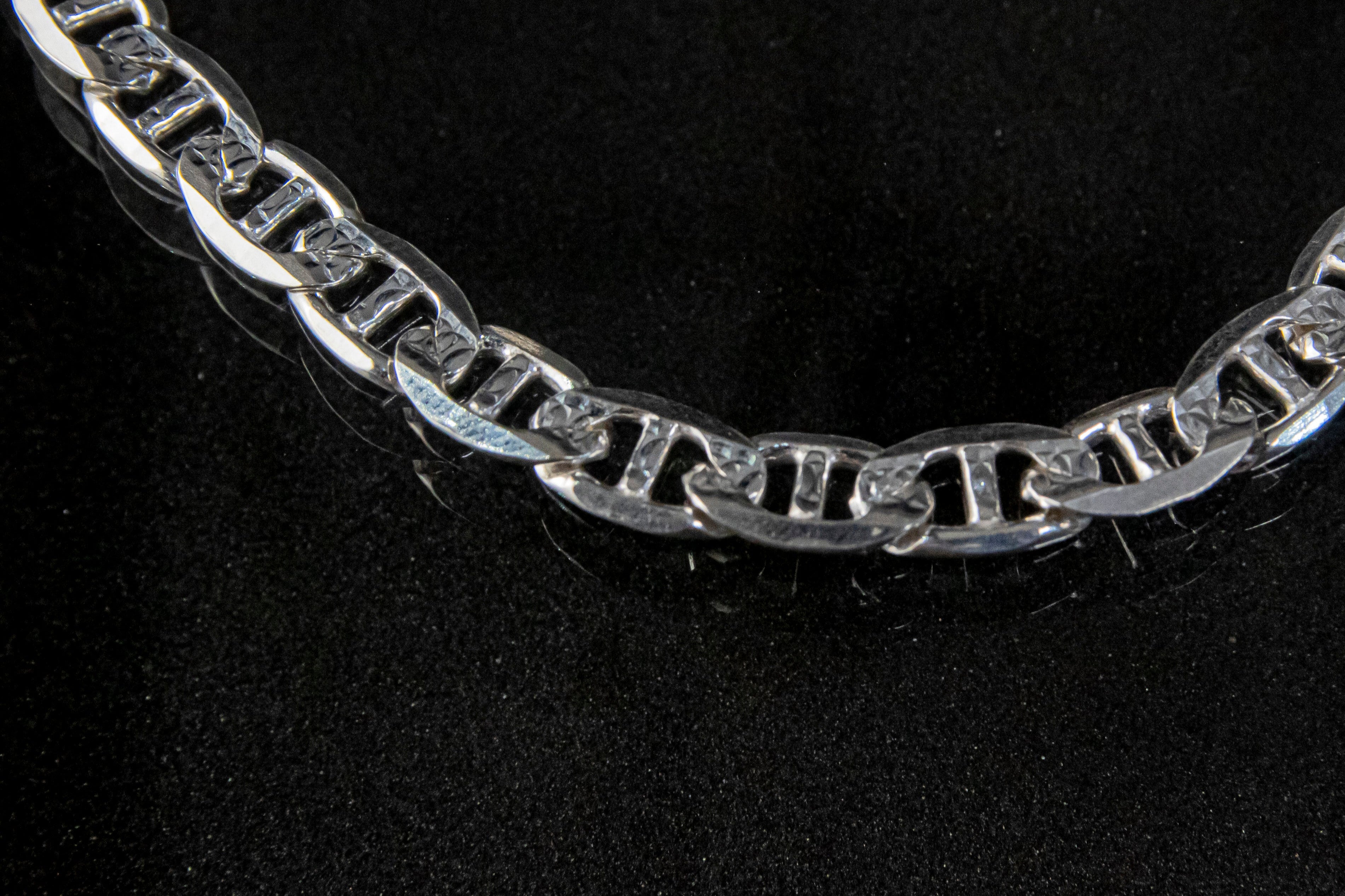 Pulso de Plata Esterlina, eslabón Marinero Diamantado 6.5mm x 24cm