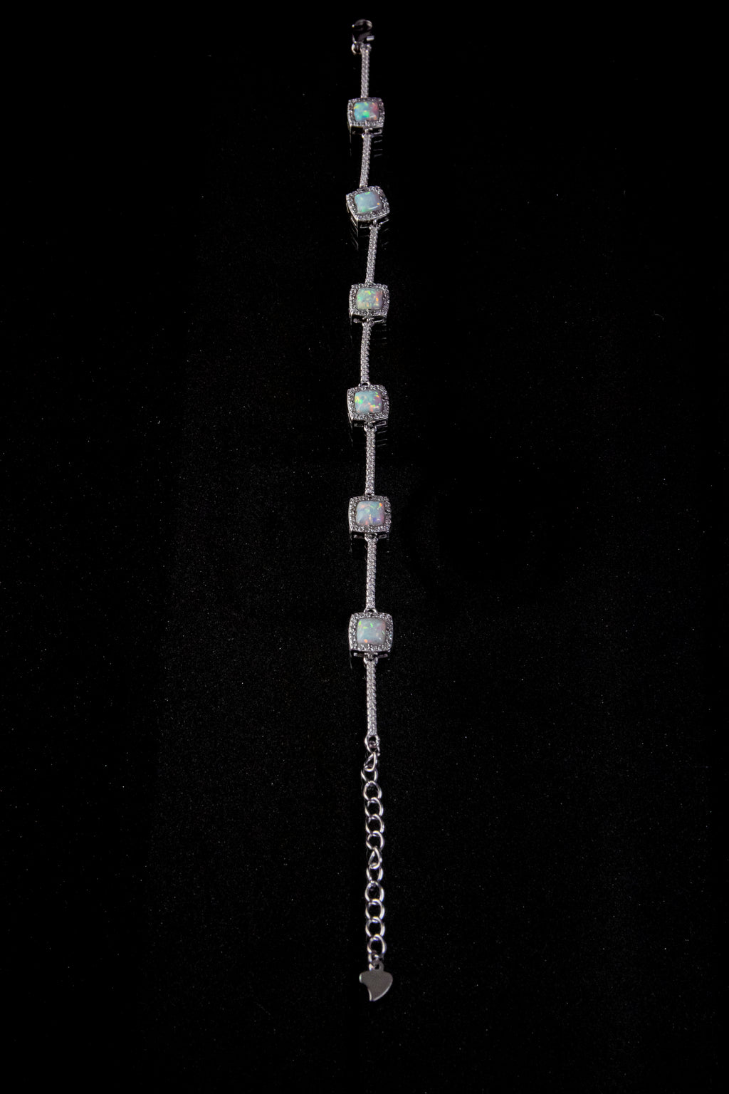 Brazalete De Plata Turka Con 6 Piedras Tornasol Brillantes