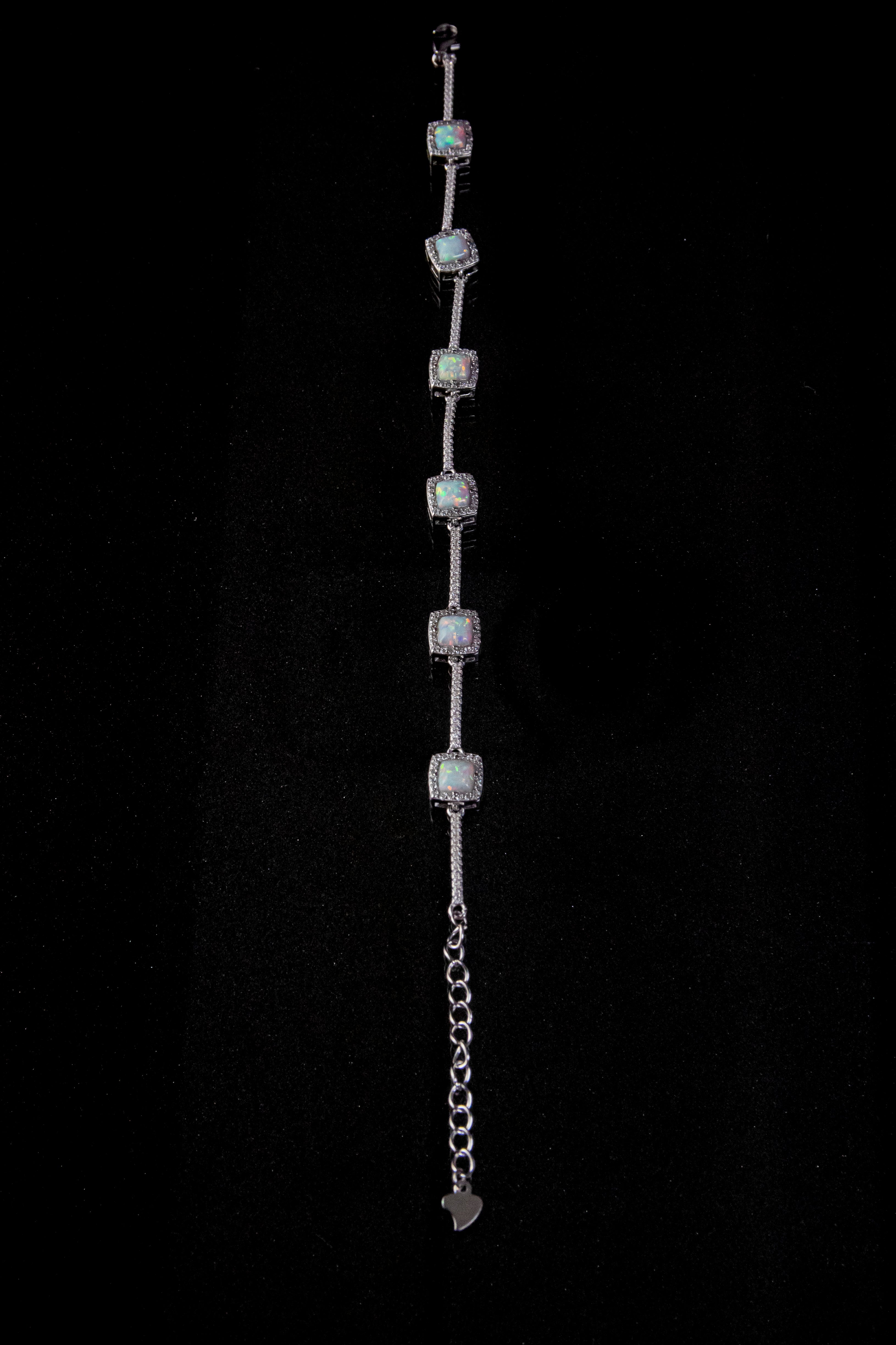 Brazalete De Plata Turka Con 6 Piedras Tornasol Brillantes