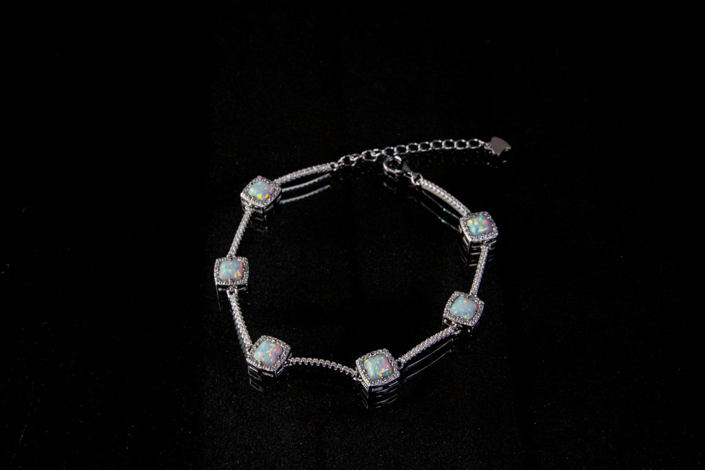 Brazalete De Plata Turka Con 6 Piedras Tornasol Brillantes