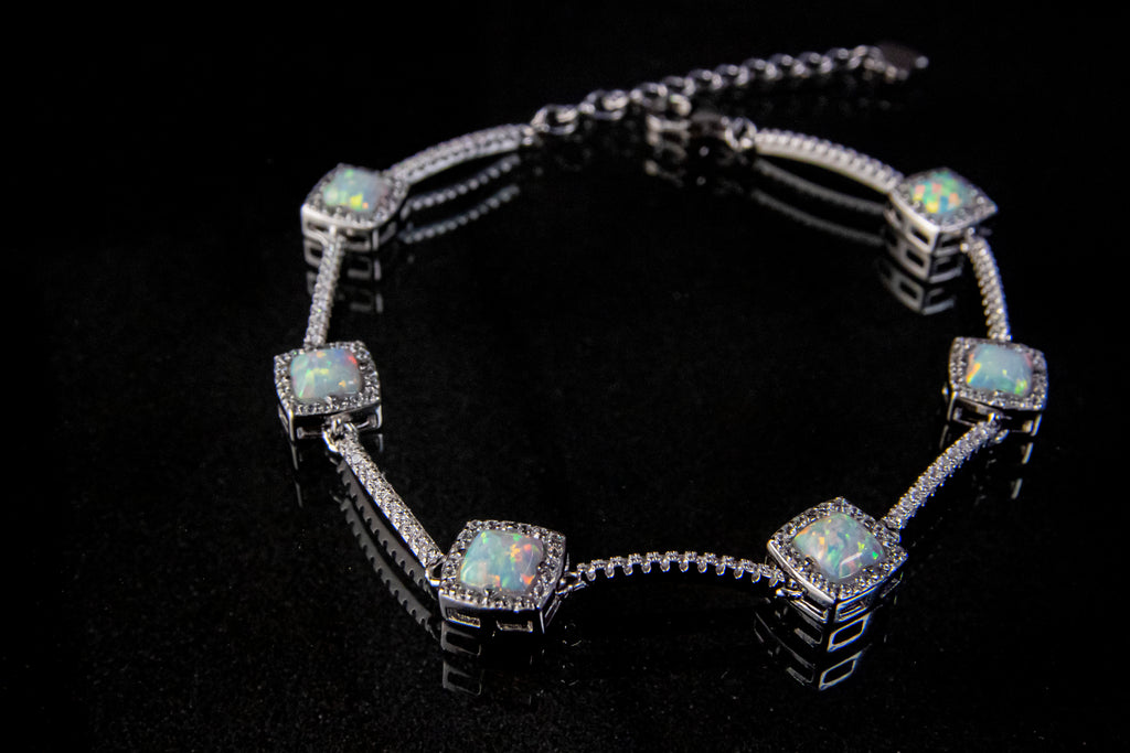 Brazalete De Plata Turka Con 6 Piedras Tornasol Brillantes