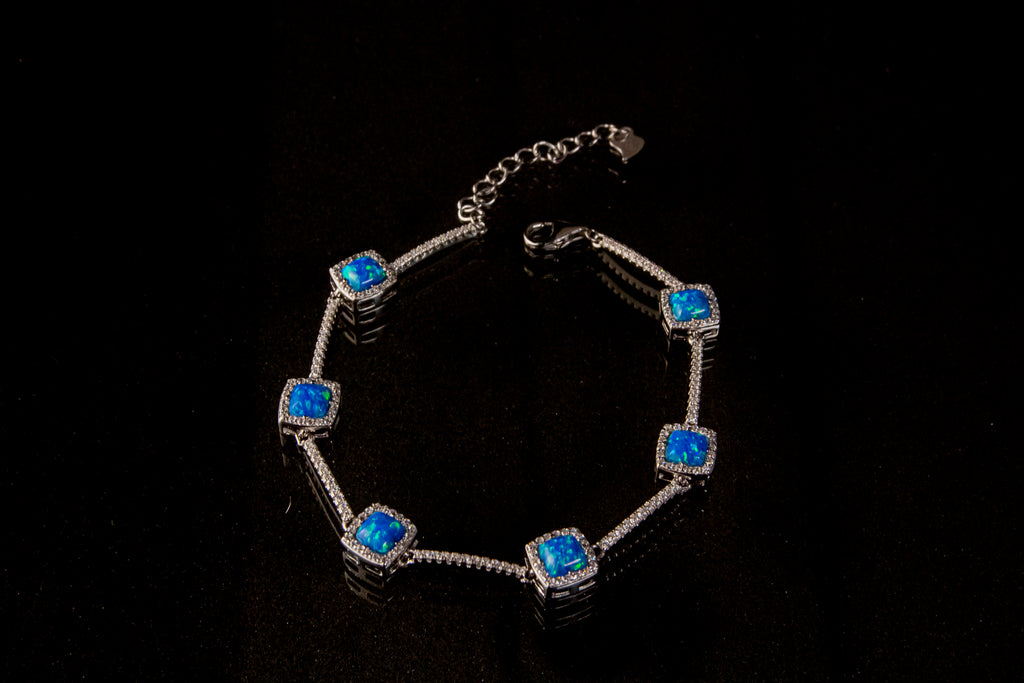 Brazalete de Plata Turca con 6 Piedras turquesa brillantes