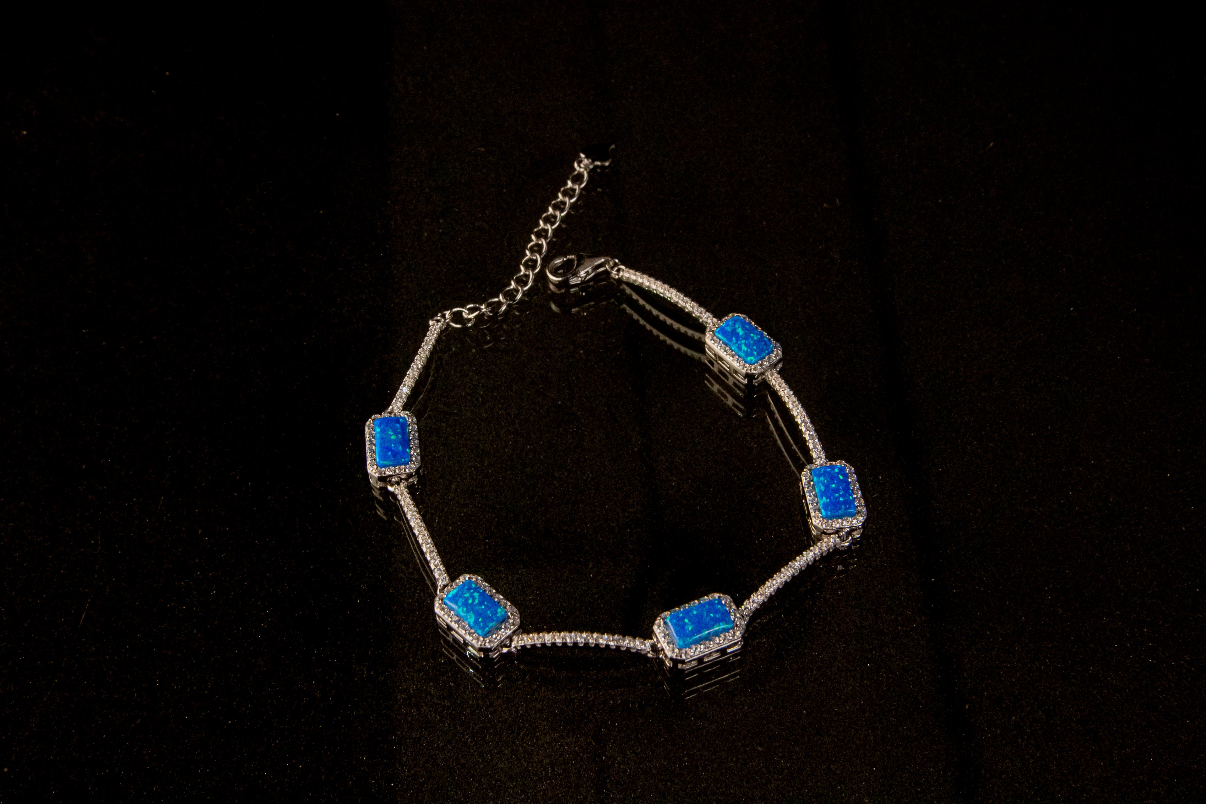 Brazalete De Plata Turca Con 6 Piedras Baguete Turquesa