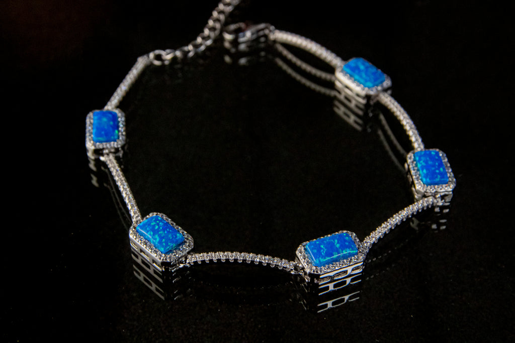 Brazalete De Plata Turca Con 6 Piedras Baguete Turquesa