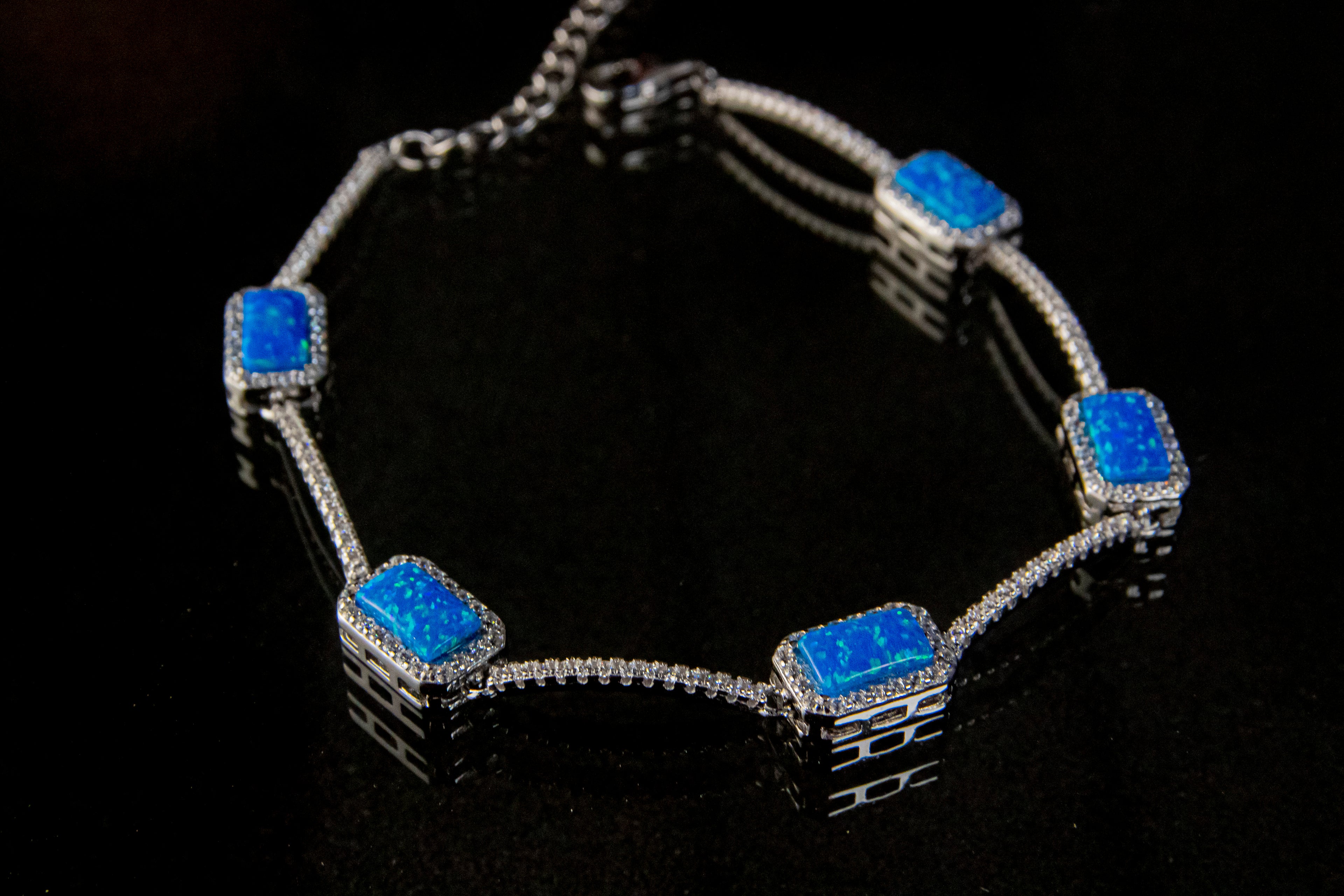 Brazalete De Plata Turca Con 6 Piedras Baguete Turquesa